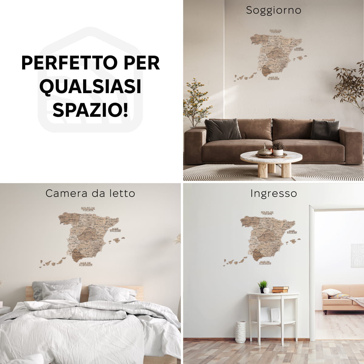 Mappa della Spagna in legno Terra