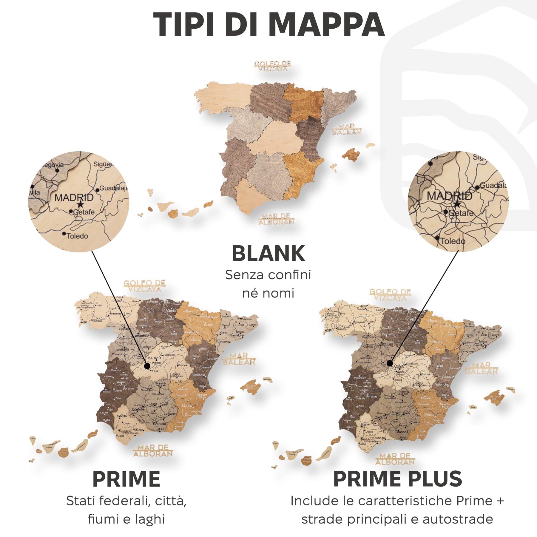 Mappa della Spagna in legno Multicolor