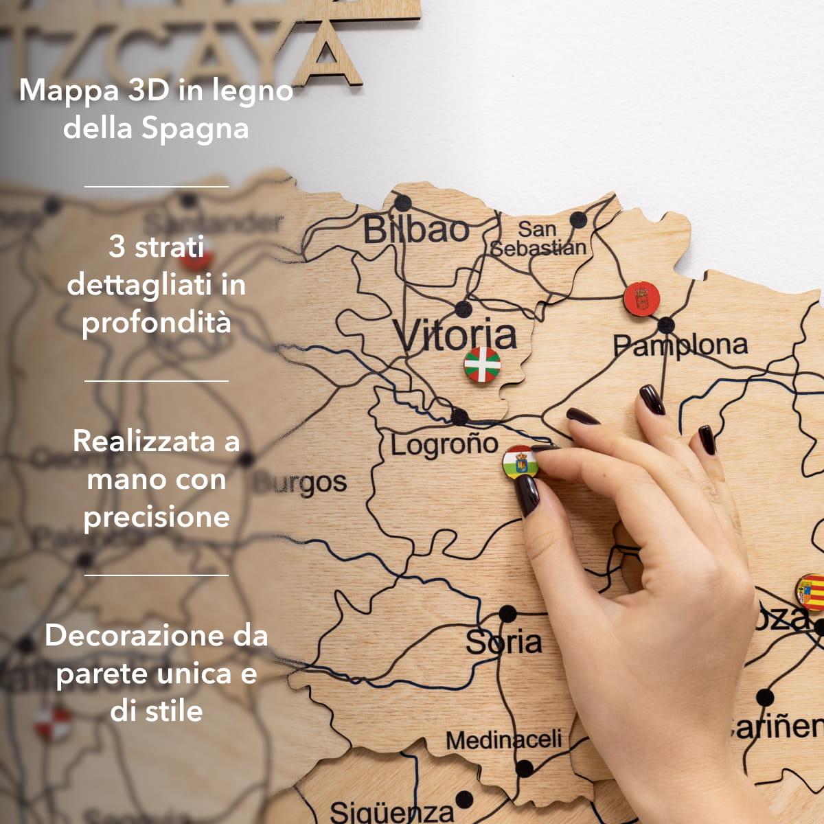 Mappa della Spagna in legno Gold