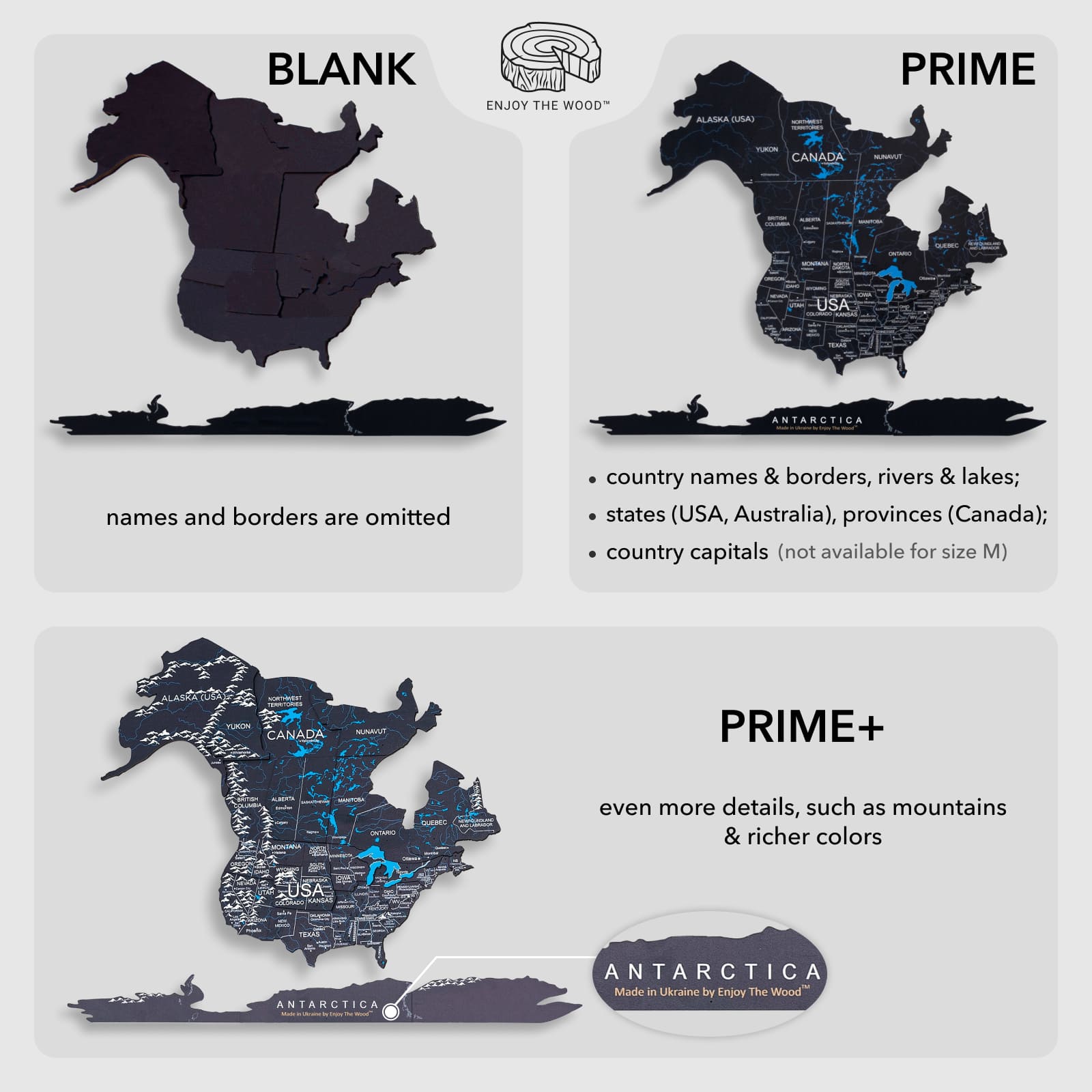 Mappa del Mondo 3D in Legno Midnight