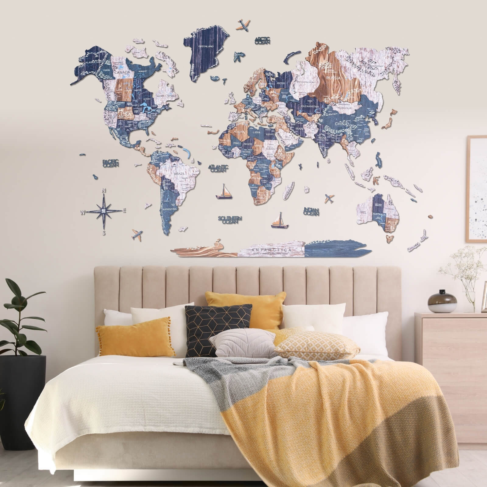 Mappa del mondo 3D in legno Mystery multicolore