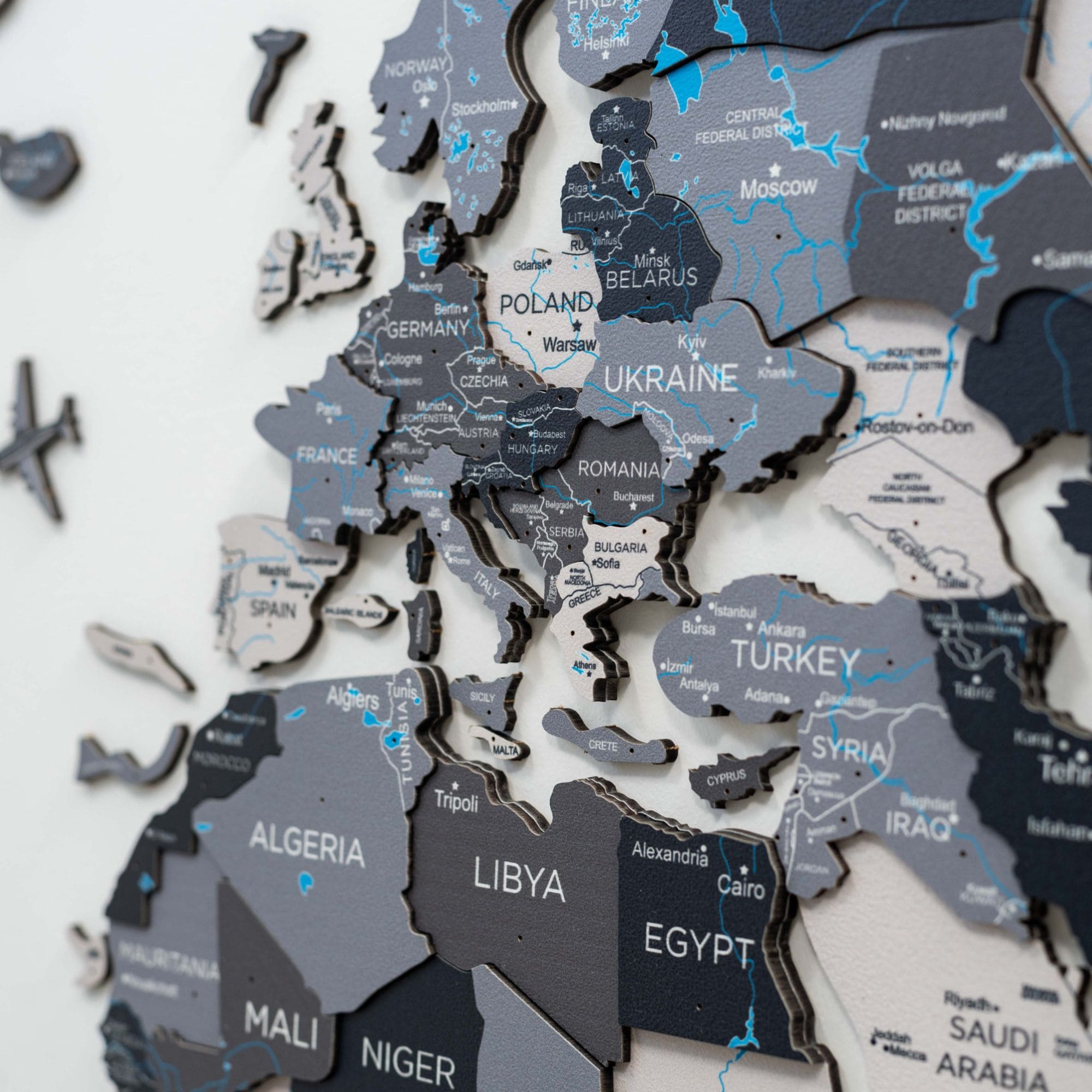 Mappa del mondo 3D in legno Nordik design scandinavo