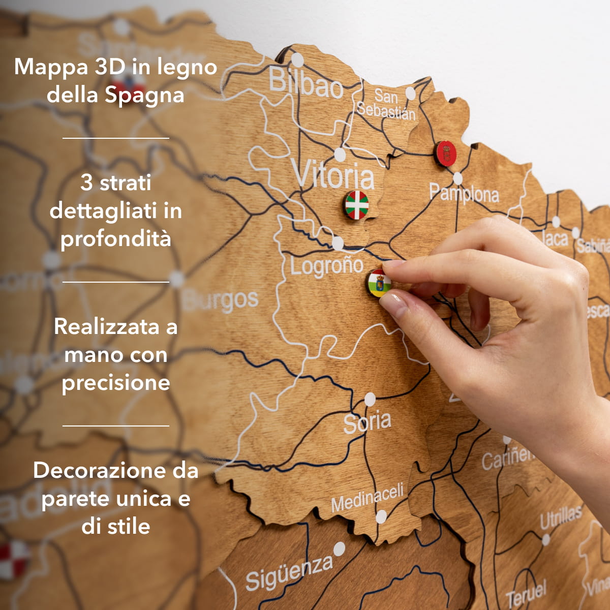 Mappa della Spagna in legno Oak