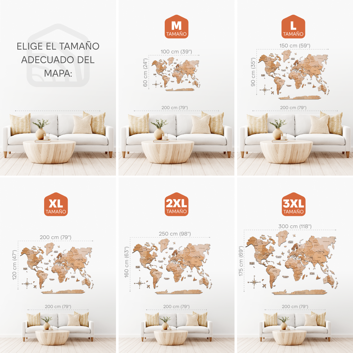 Arredamento minimalista mappa mondo legno chiaro