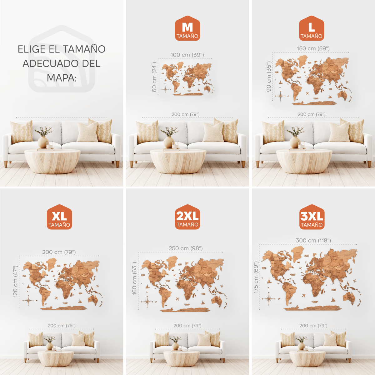 Mappa del Mondo 3D in Legno Rovere