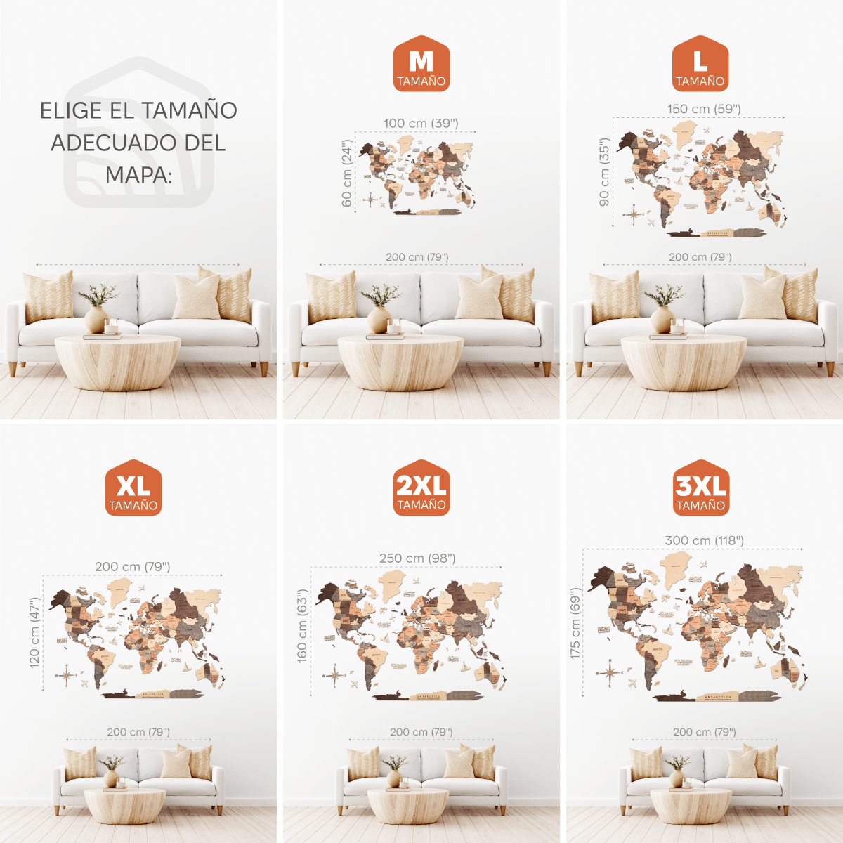 Mappa del Mondo 3D in Legno Smokey