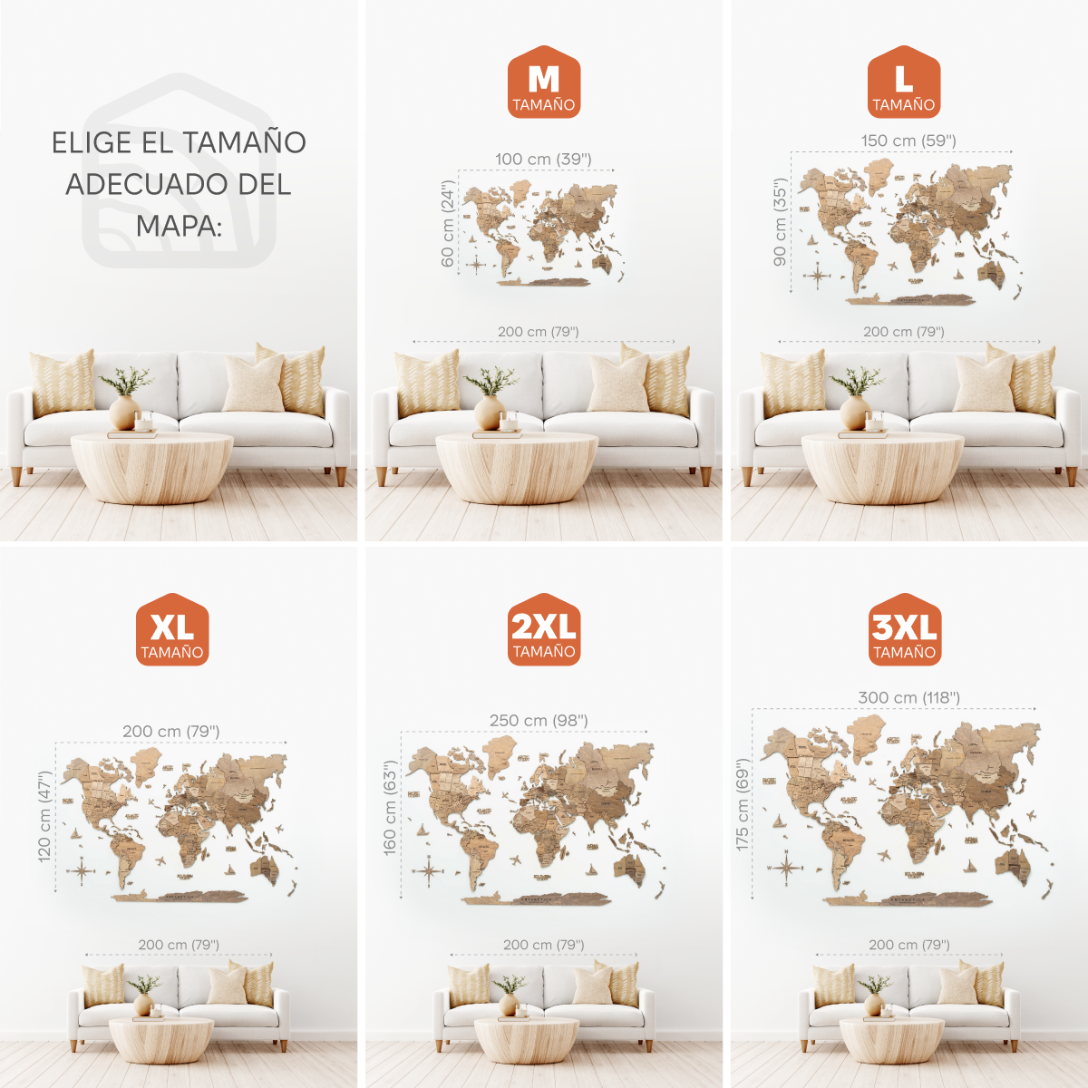 Mappa decorativa parete soggiorno legno Terra