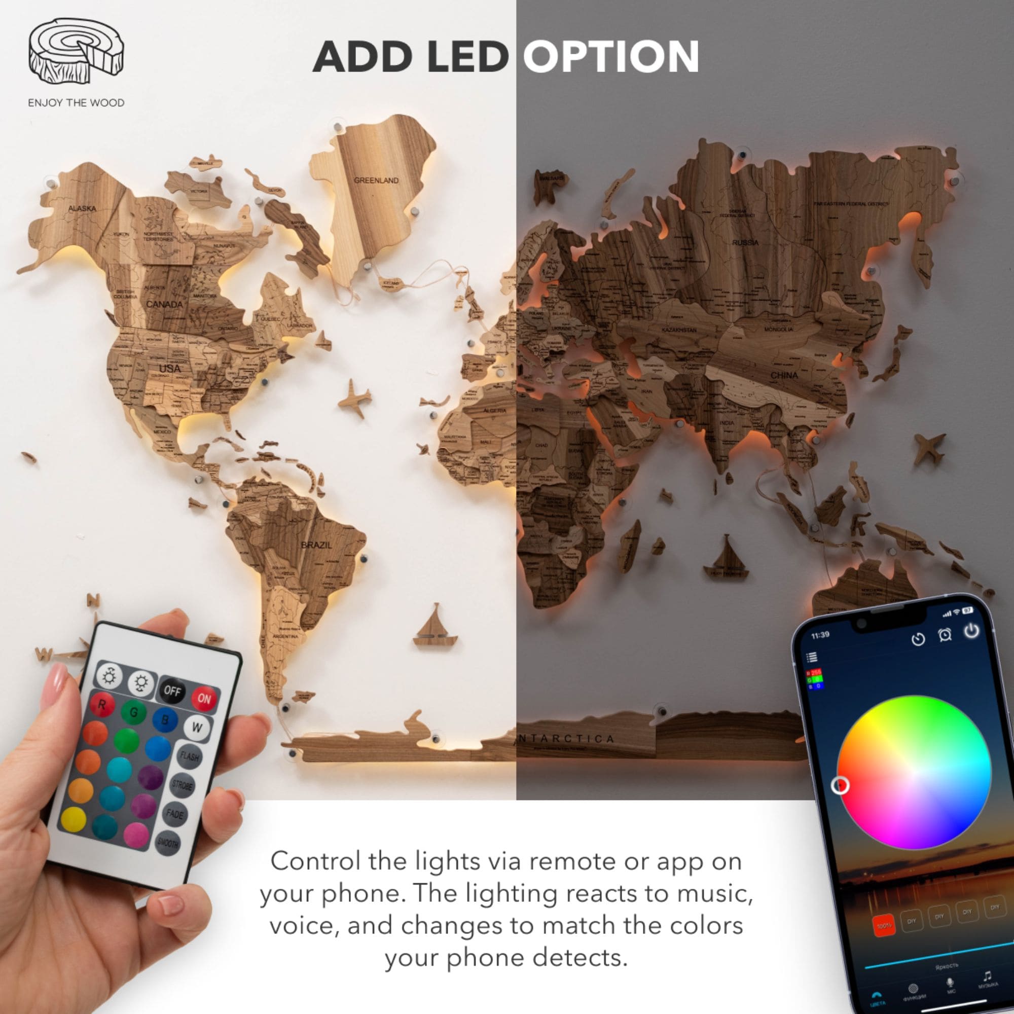 Mappa del Mondo 3D in Legno Massello – Noce