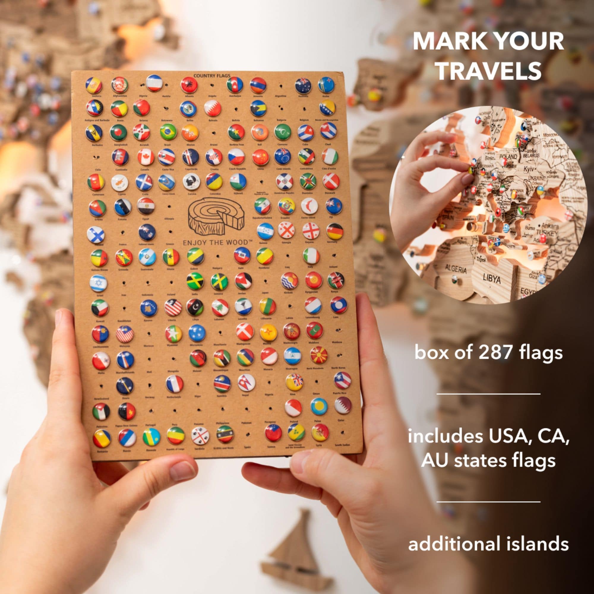 Mappa del Mondo 3D in Legno Massello – Noce