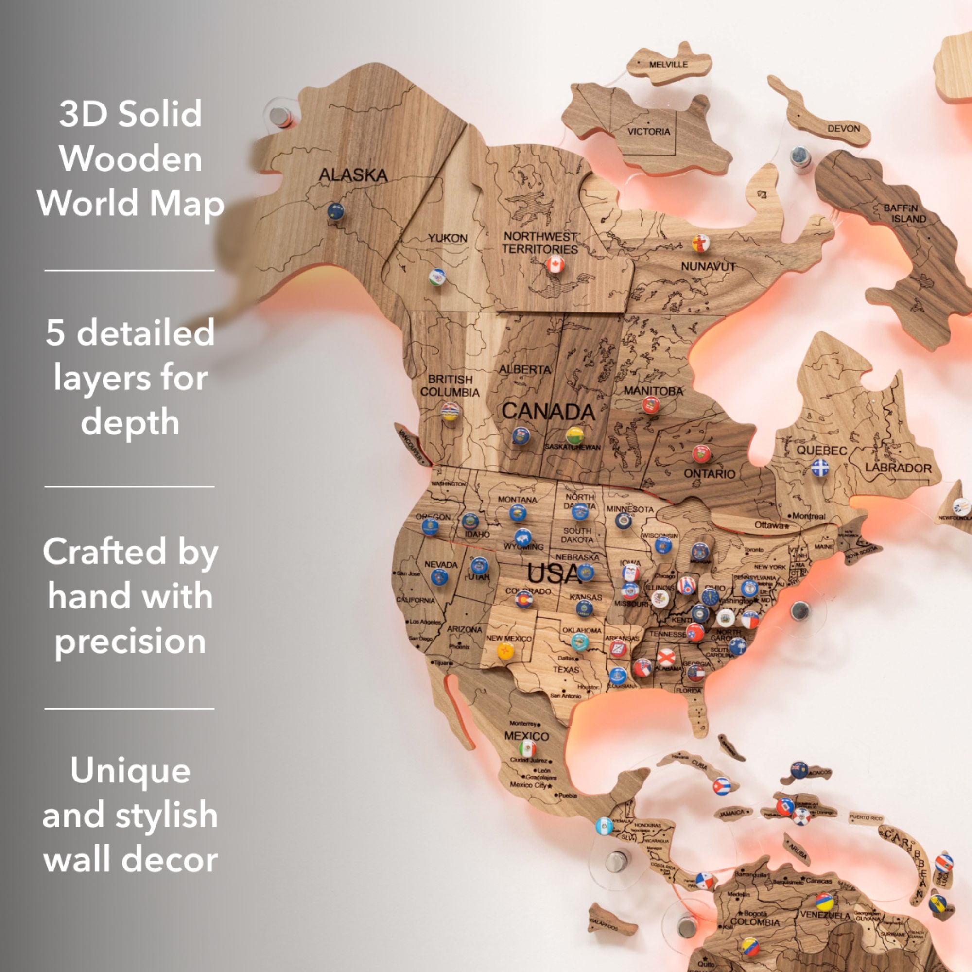 Mappa del Mondo 3D in Legno Massello – Noce