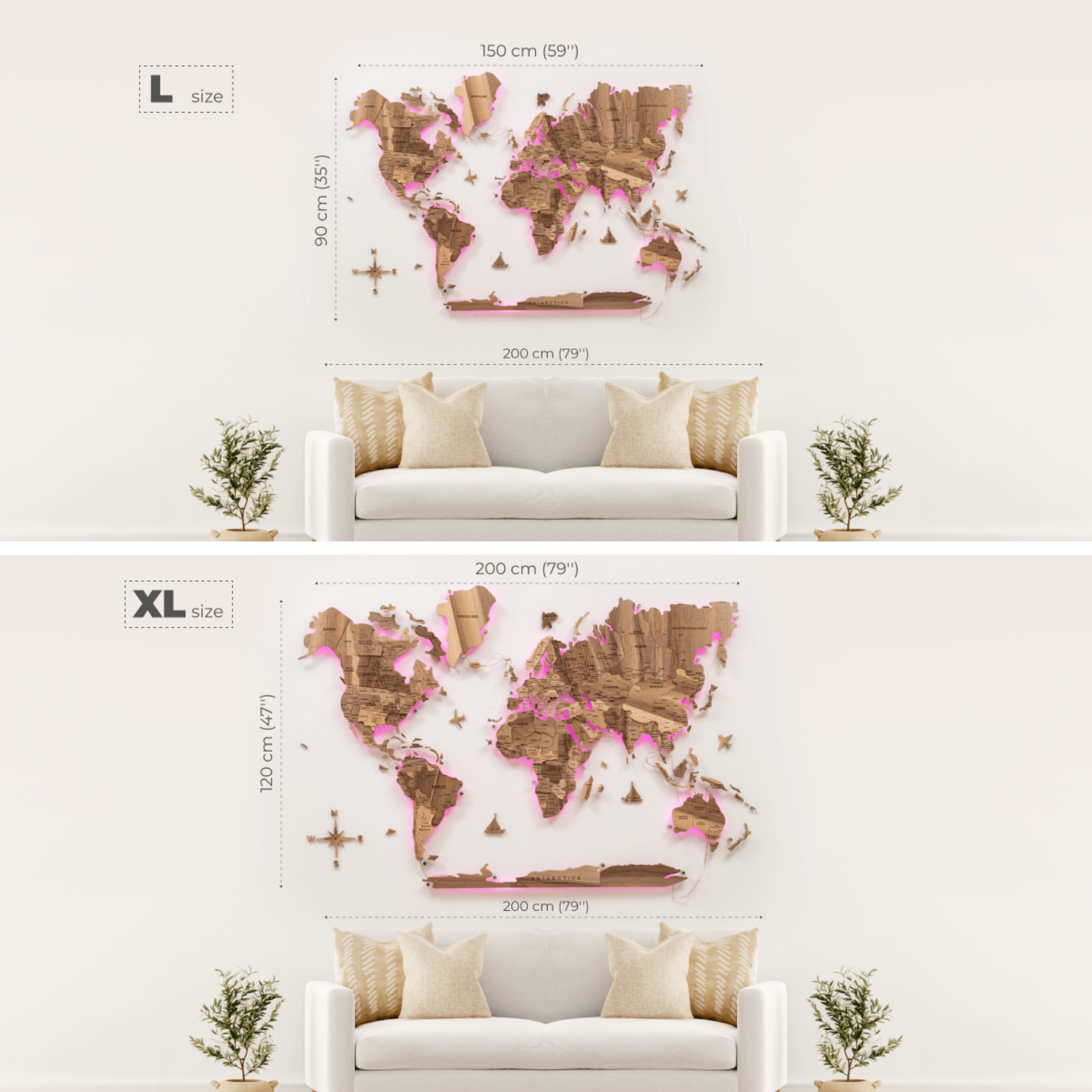 Mappa del Mondo 3D in Legno Massello – Noce