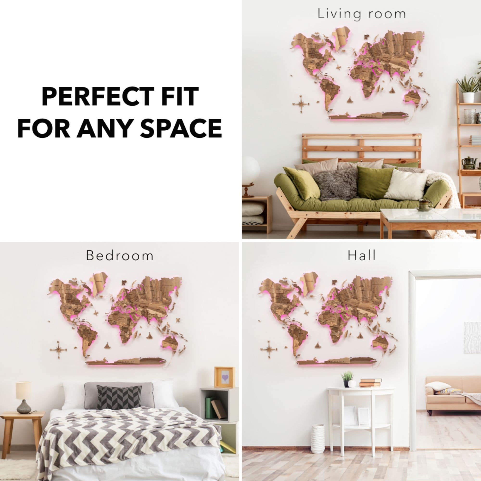 Mappa del Mondo 3D in Legno Massello – Noce