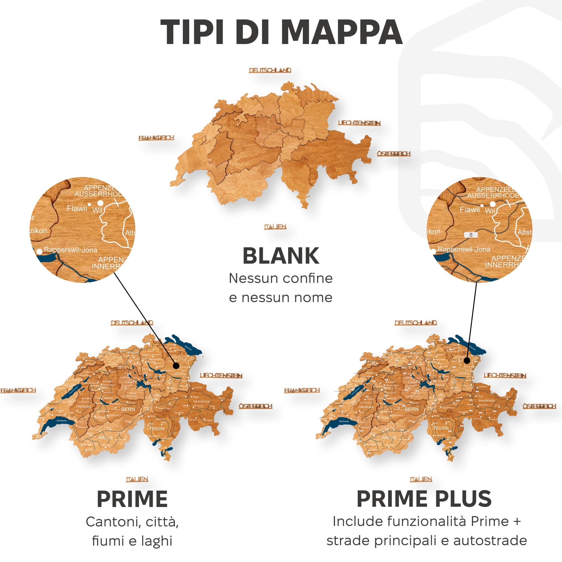 Mappa della Svizzera –Oak