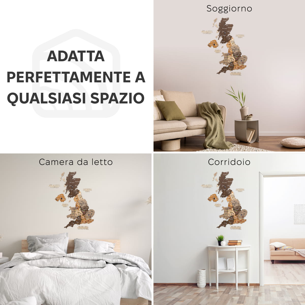 Mappa 3D del Regno Unito in legno Multicolor