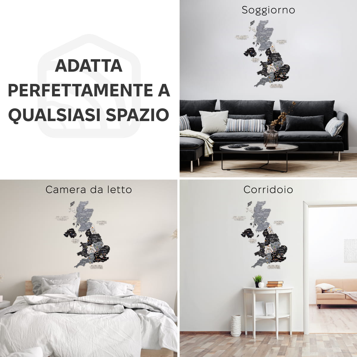 Mappa 3D del Regno Unito in legno Nordik