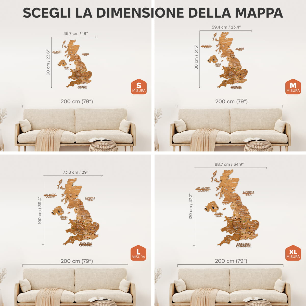 Mappa 3D del Regno Unito in legno Oak