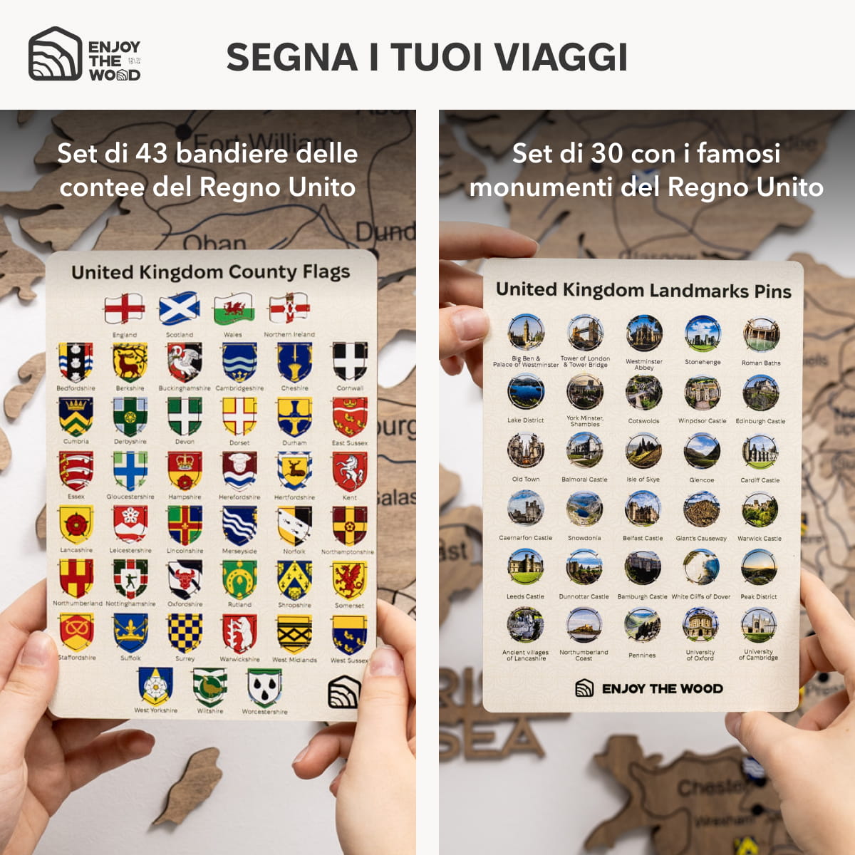 Mappa 3D del Regno Unito in legno Terra