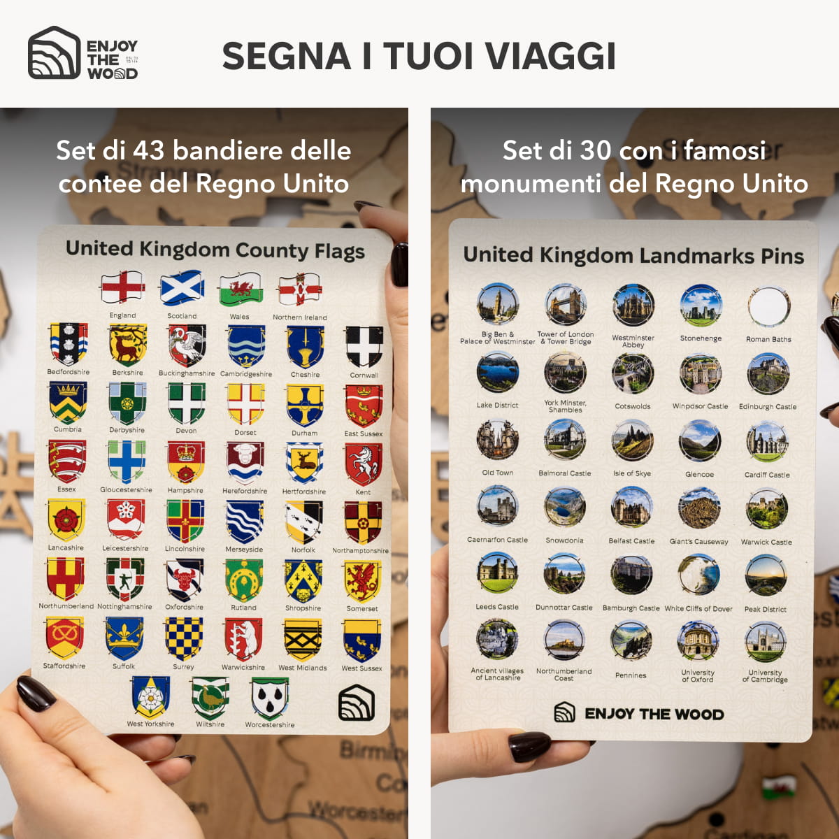 Mappa 3D del Regno Unito in legno Gold