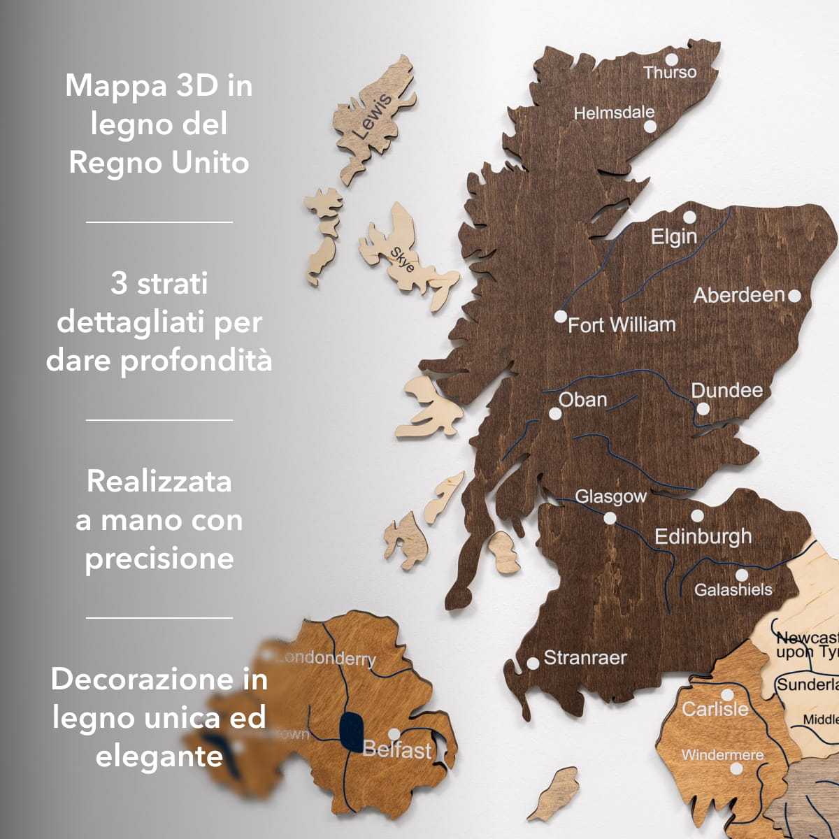 Mappa 3D del Regno Unito in legno Multicolor