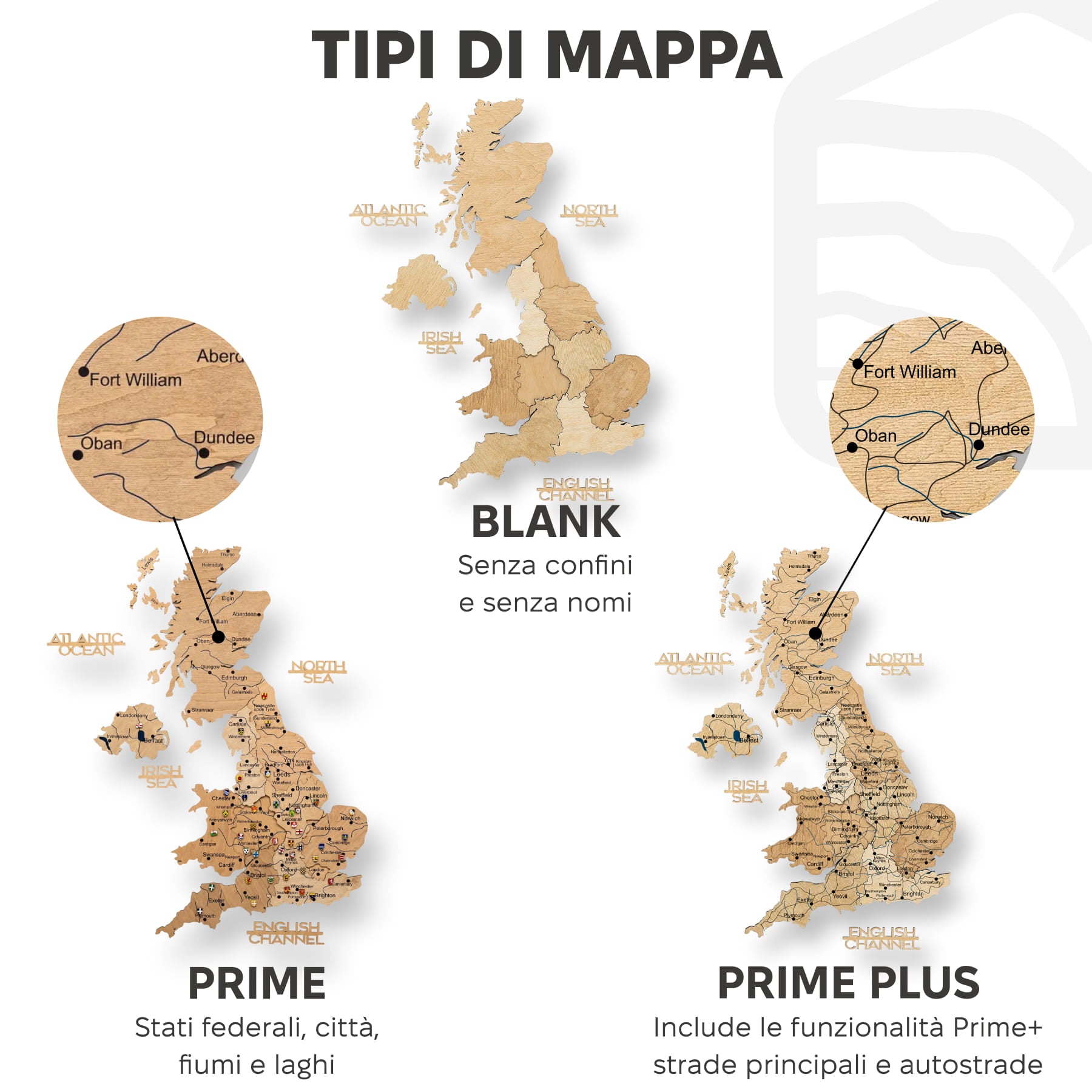 Mappa 3D del Regno Unito in legno Gold