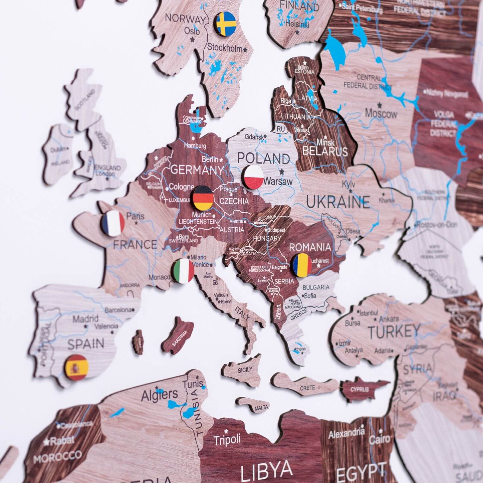 Mappa del Mondo 2D in Legno Cappuccino