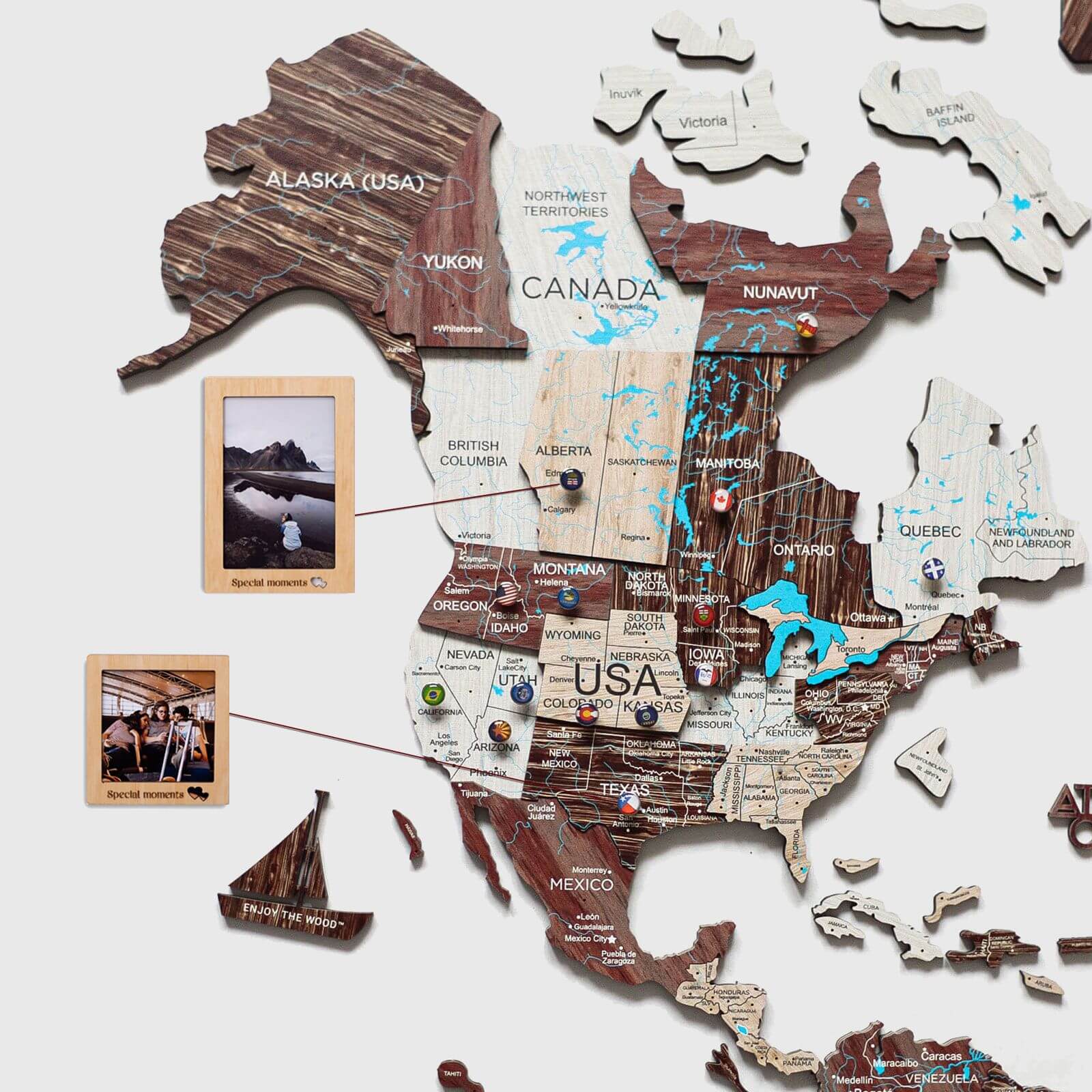 Mappa del mondo 3D in legno Cappuccino decorazione da parete