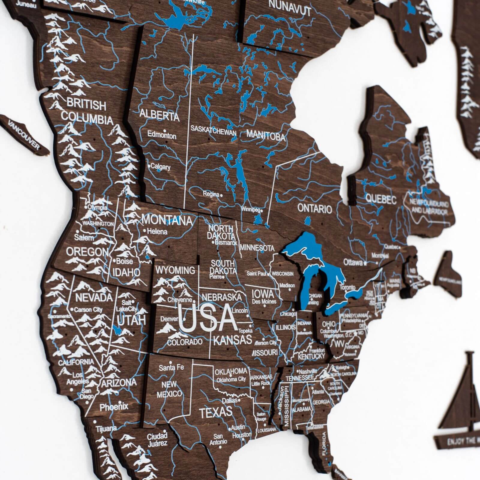 Mappa del Mondo 3D in Legno Noce Scuro