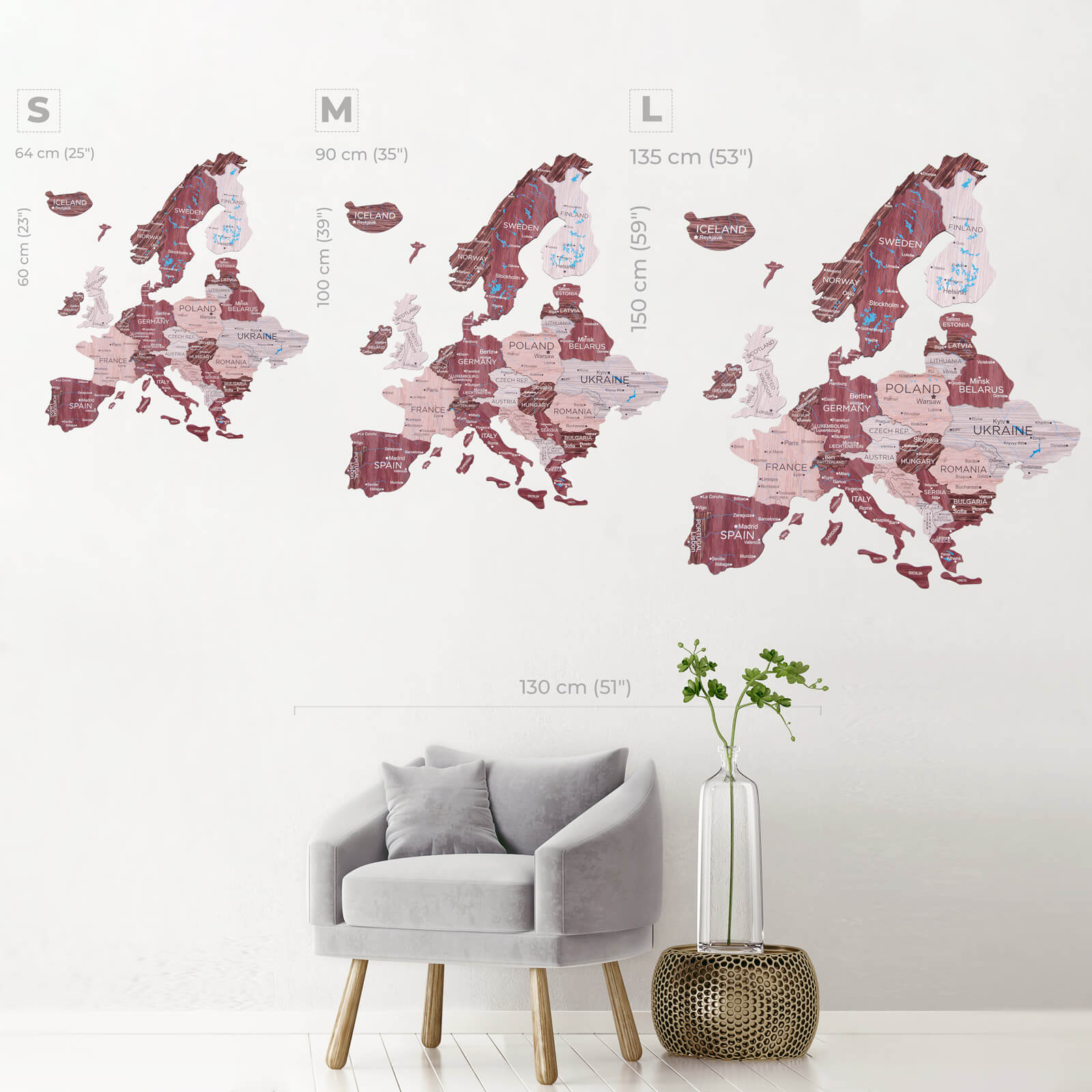 Mappa d’Europa 3D in Legno Cappuccino