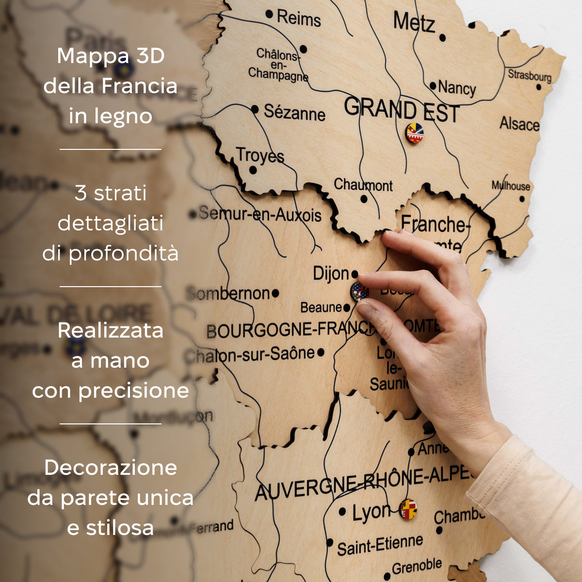 Mappa della Francia in legno Gold