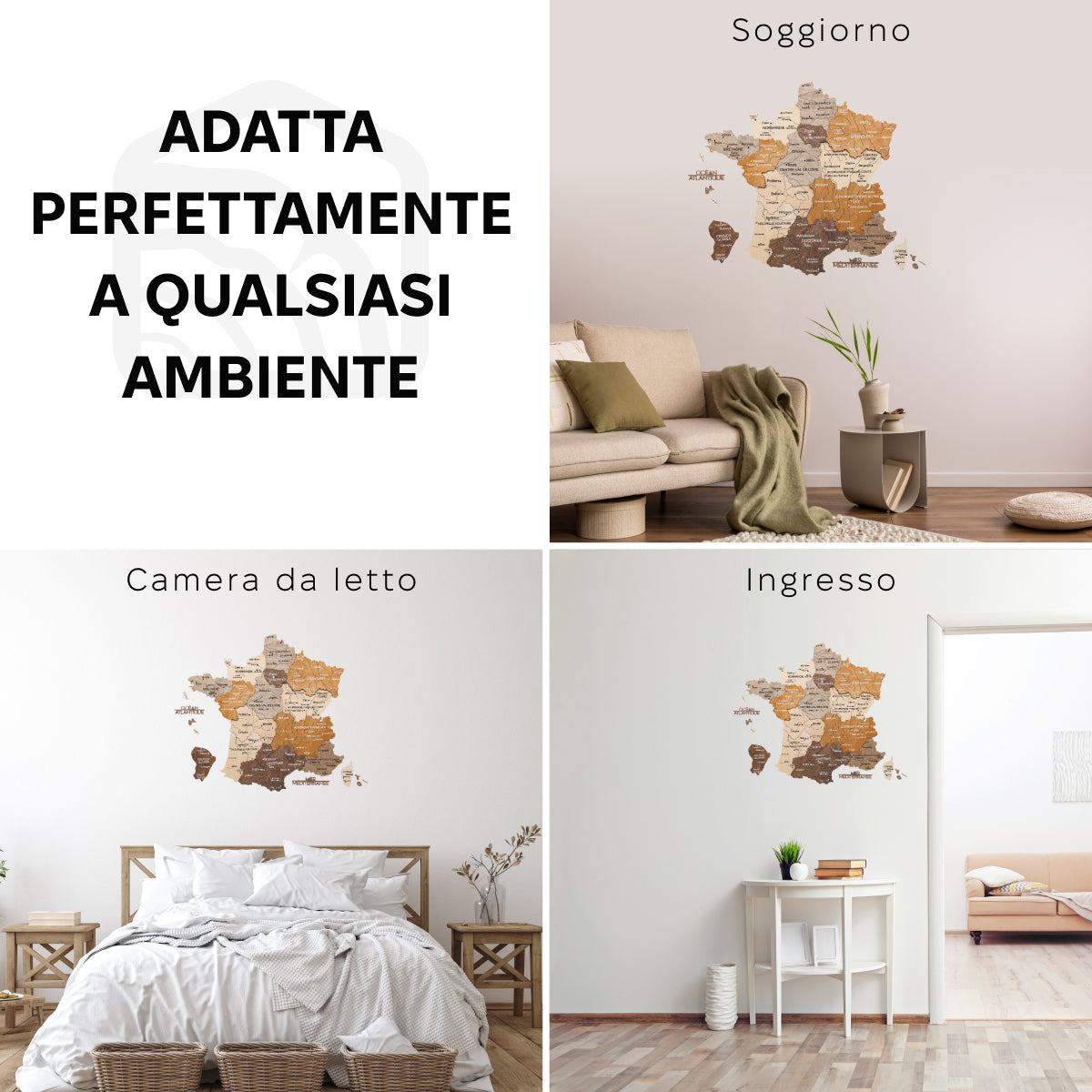 Mappa della Francia in legno Multicolor