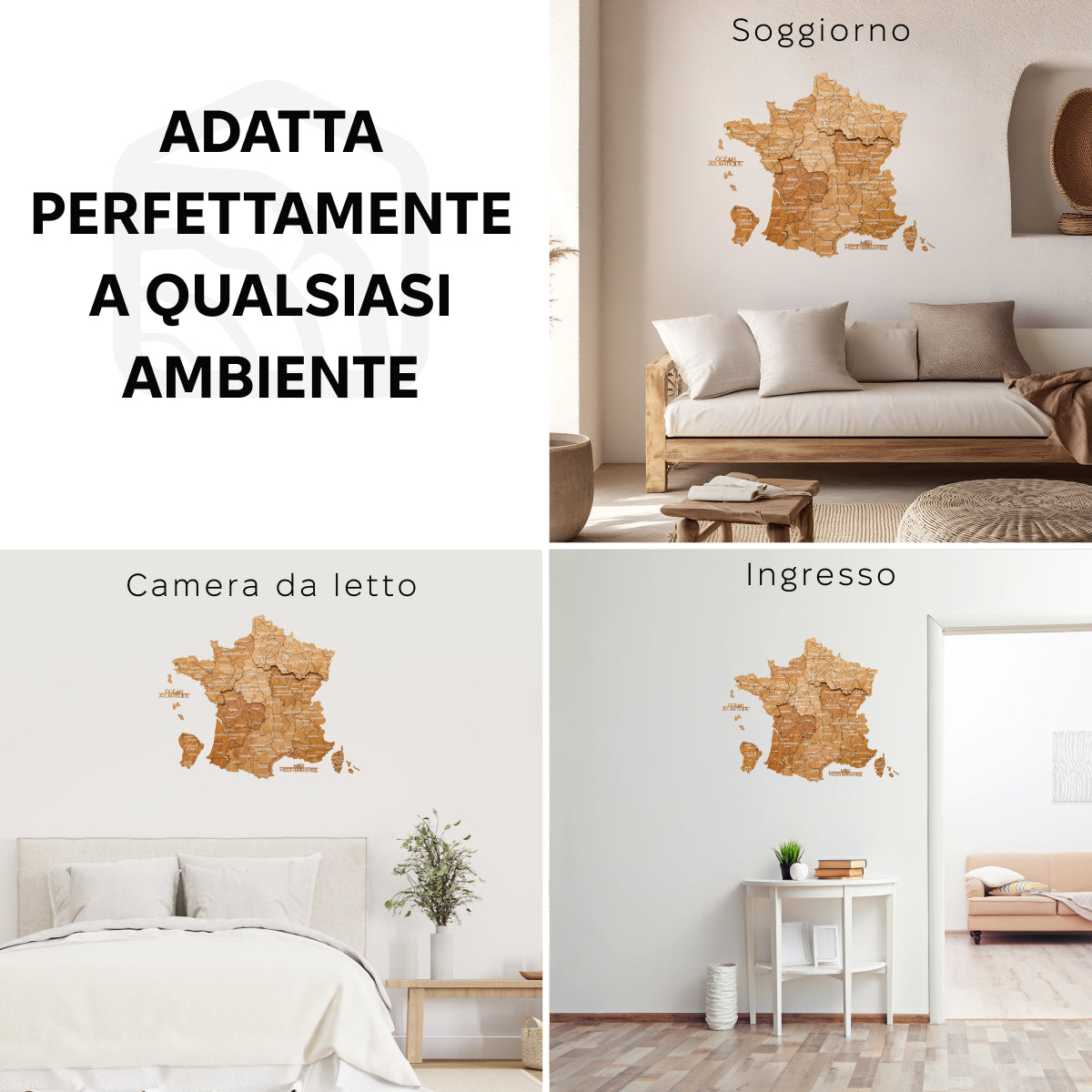 Mappa della Francia in legno Oak