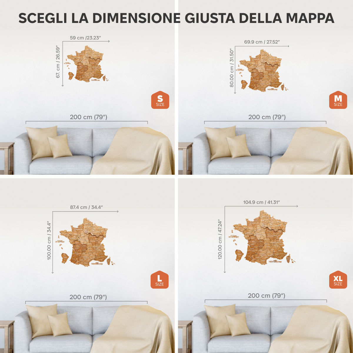 Mappa della Francia in legno Oak