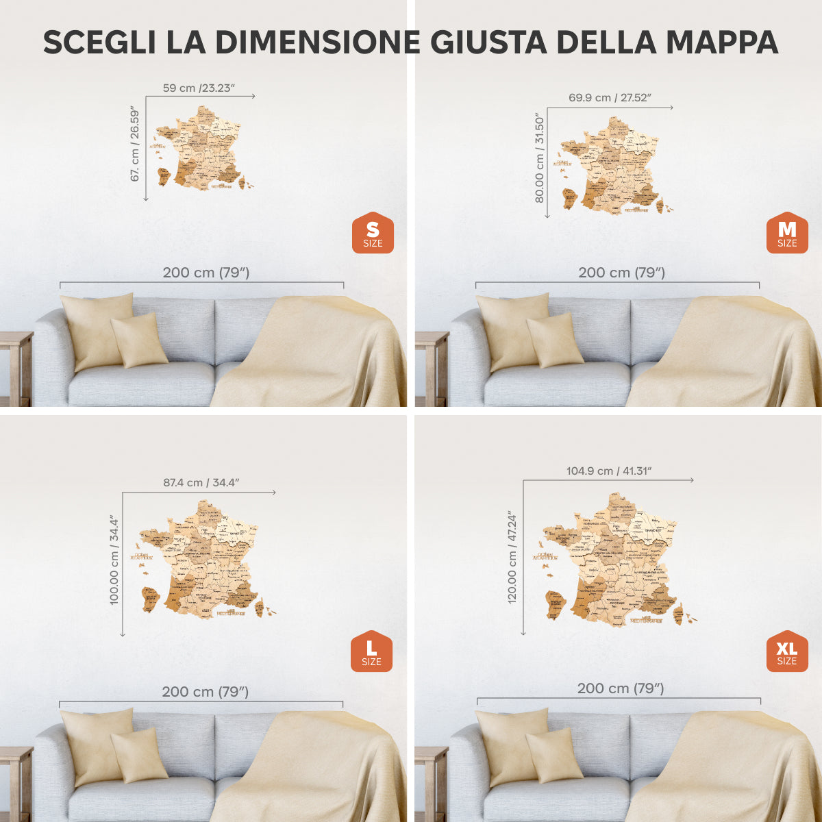 Mappa della Francia in legno Gold