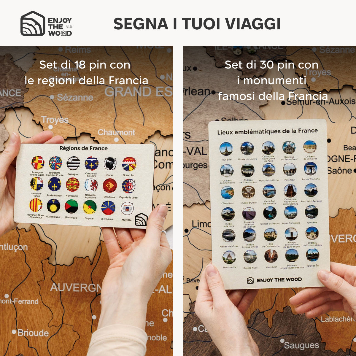 Mappa della Francia in legno Multicolor