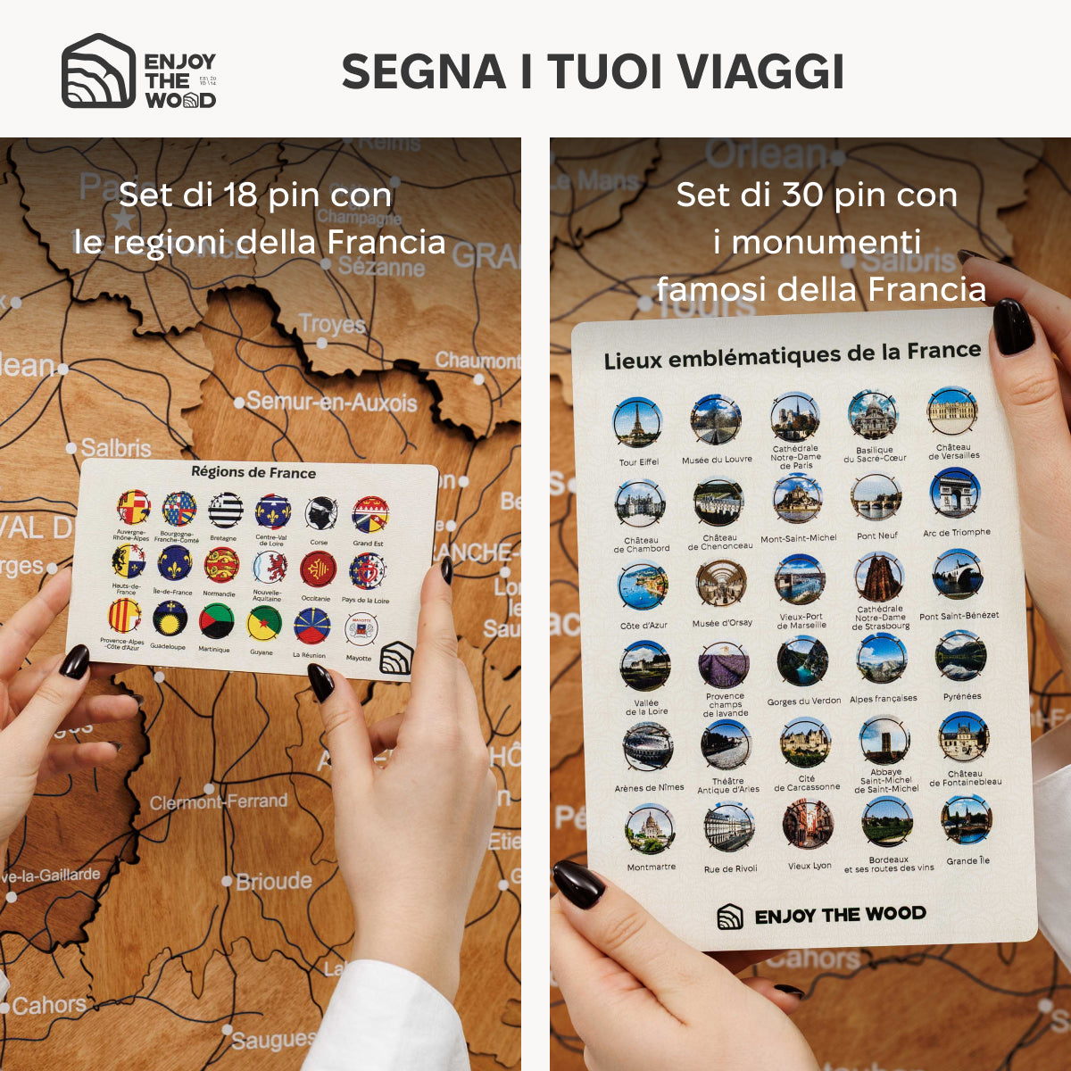 Mappa della Francia in legno Oak