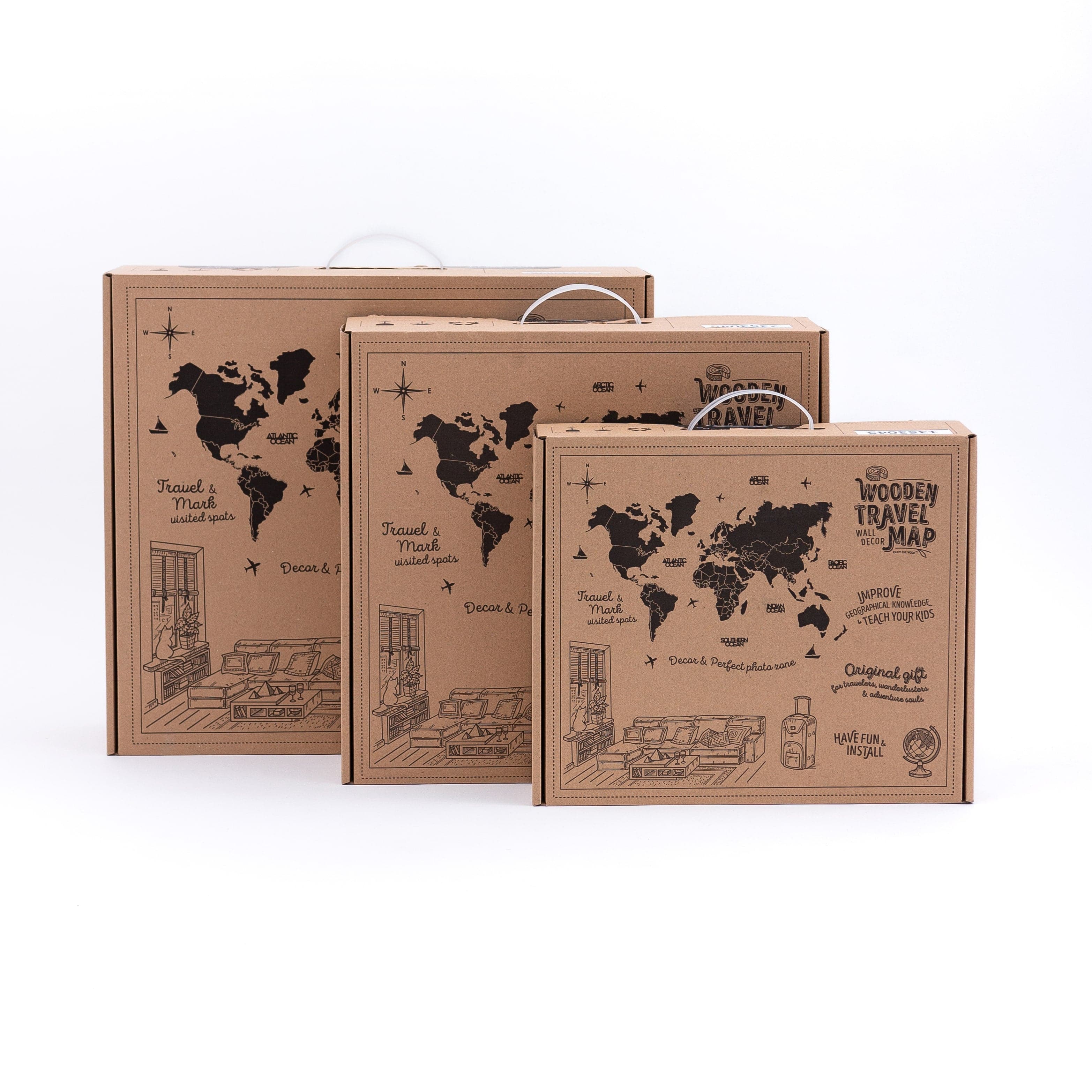 Regalo elegante viaggiatori mappa legno chiaro