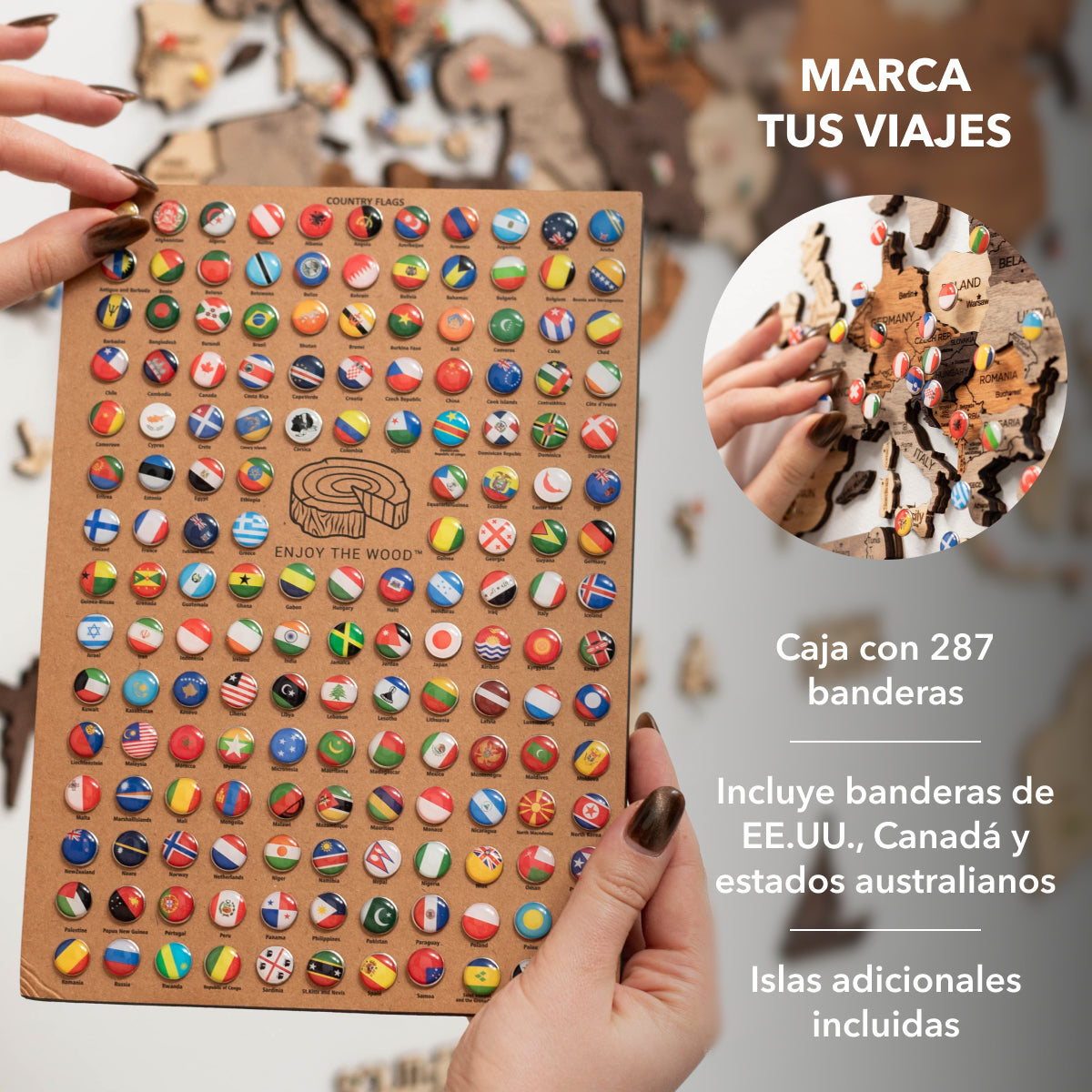 Mappa del mondo 3D in legno multicolore da parete