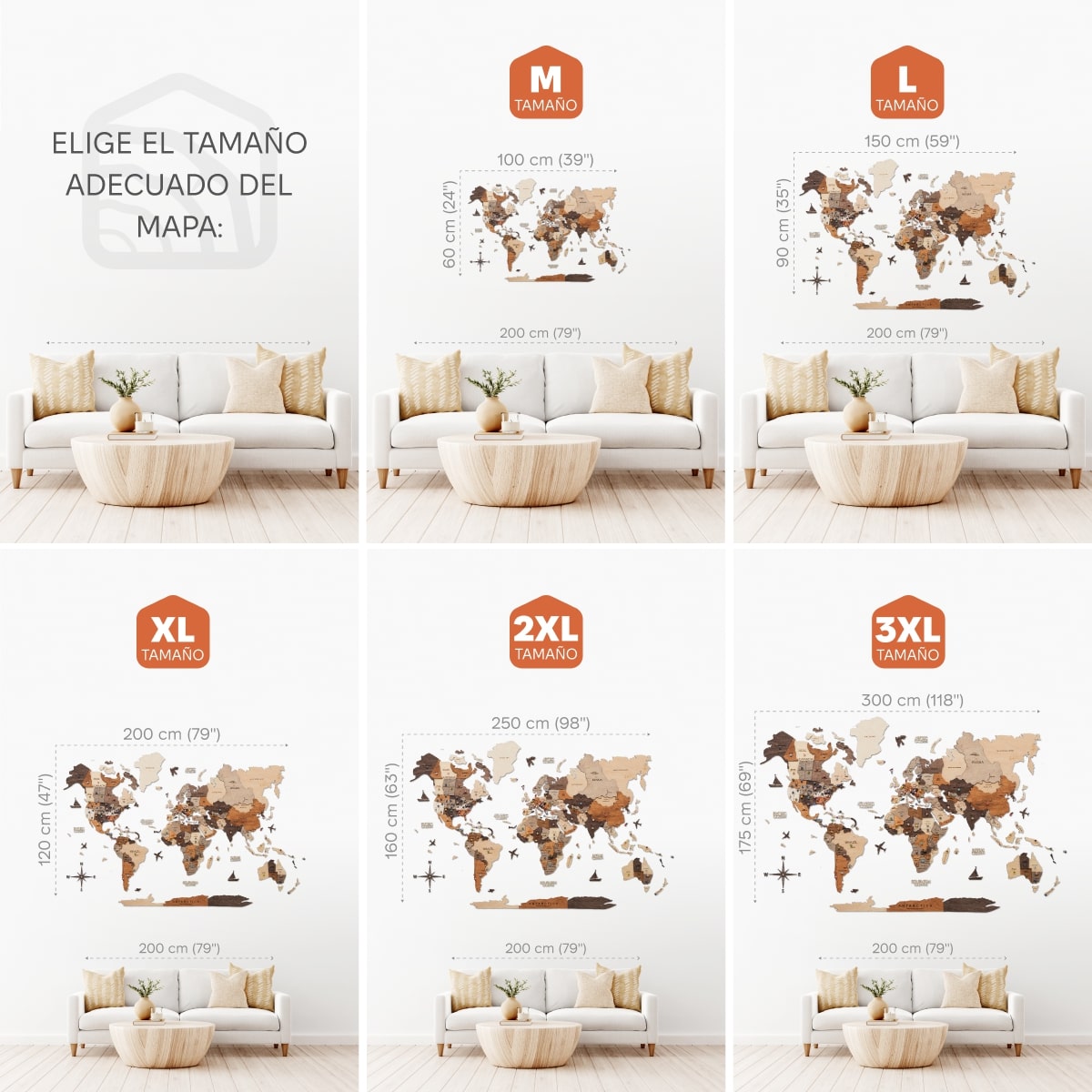 Mappa del mondo 3D in legno multicolore da parete