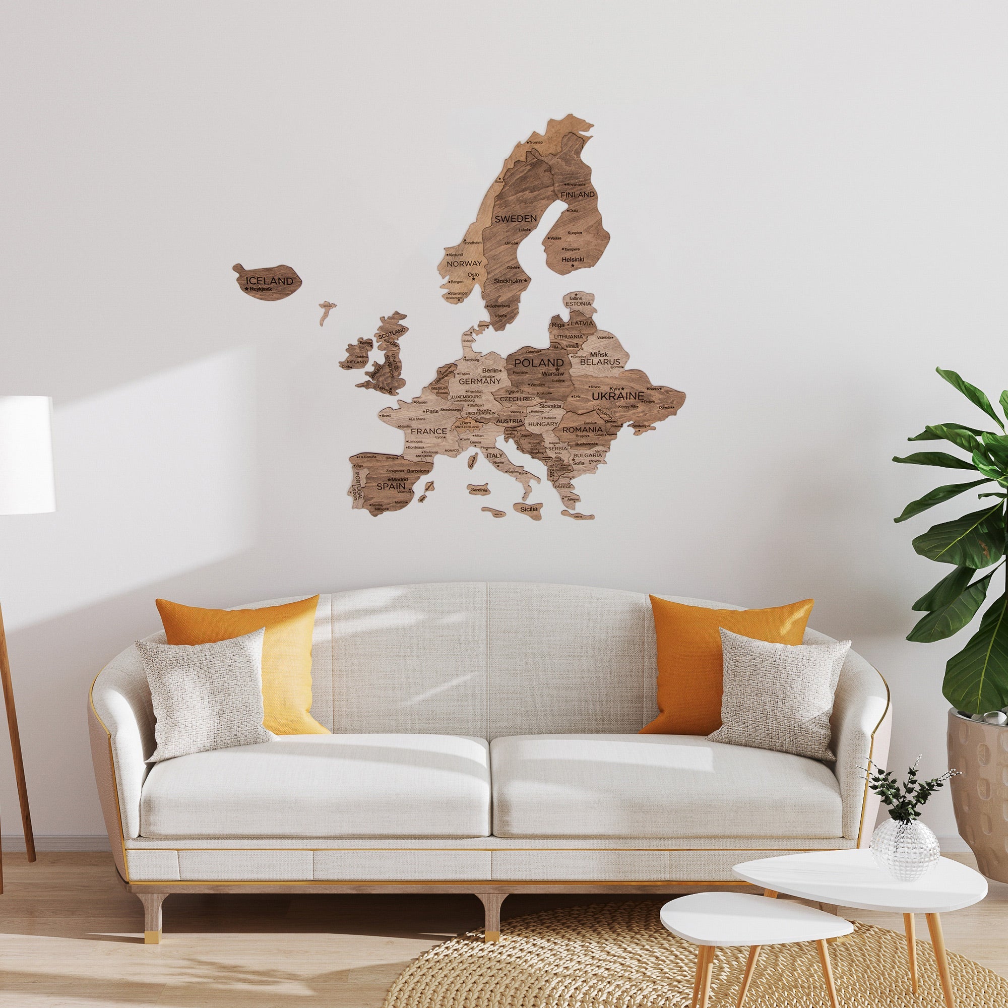 Mappa 3D d’Europa in Legno Terra