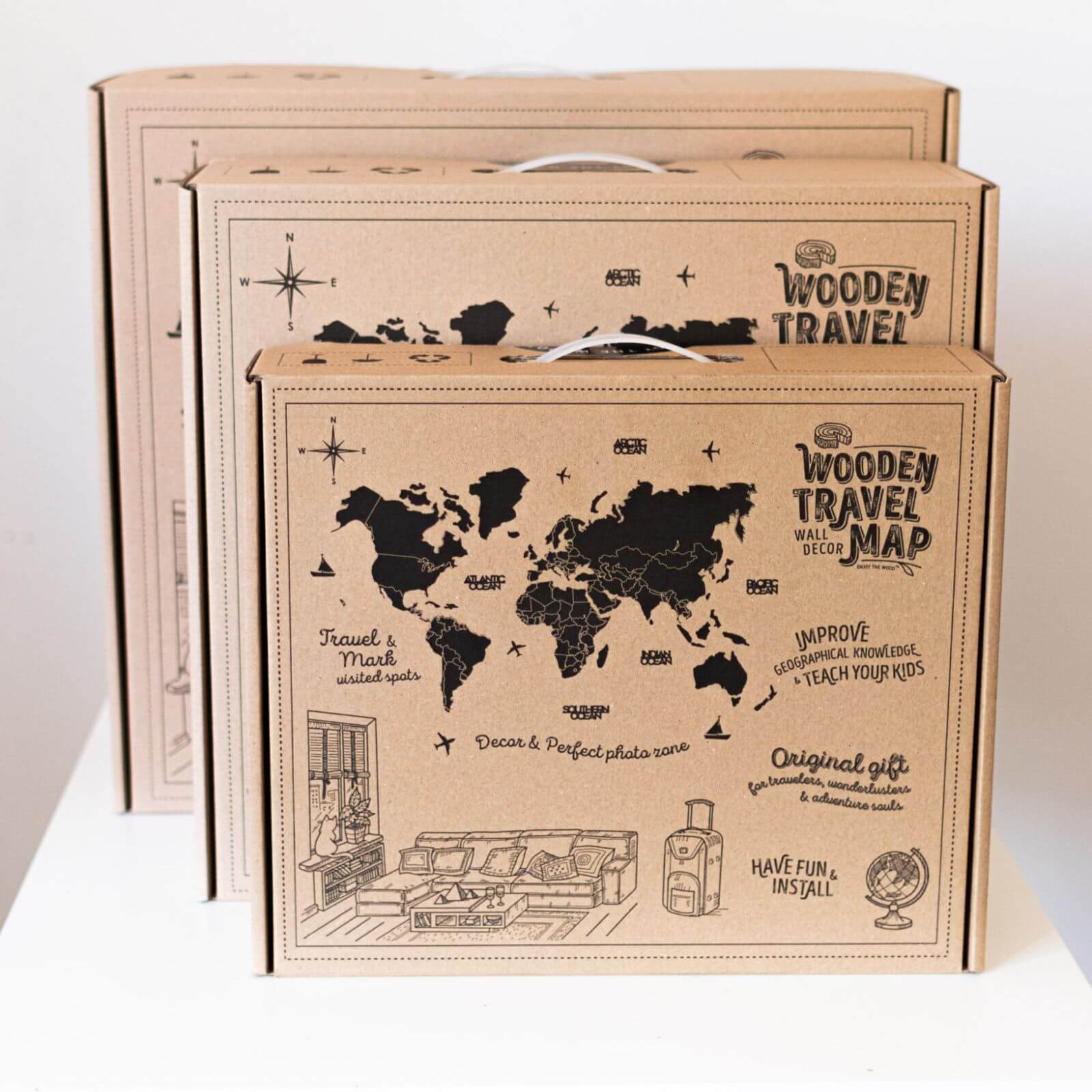 Mappa del Mondo 3D in Legno con Luce LED 3.0 Multicolore