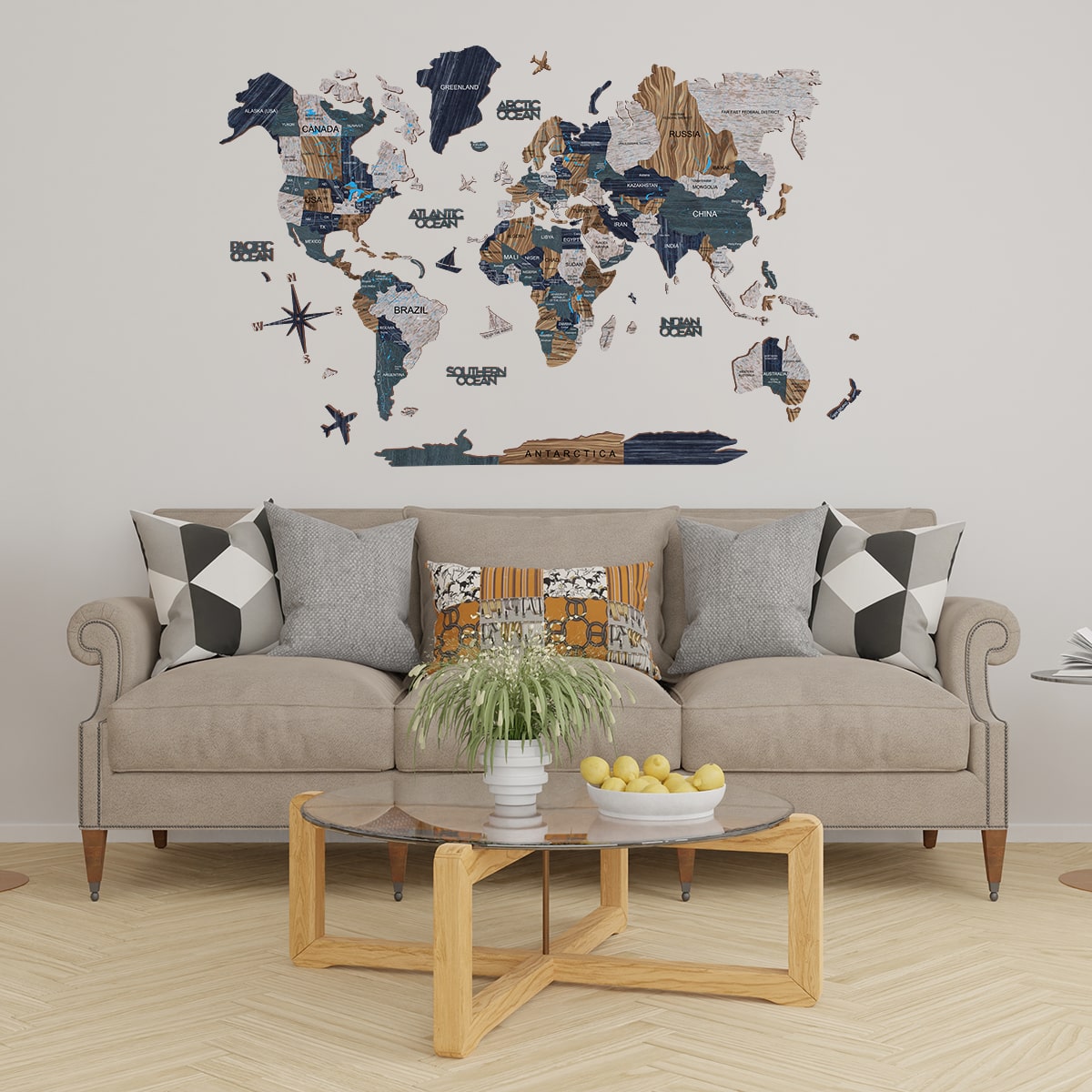 Mappa del mondo 3D in legno Mystery multicolore