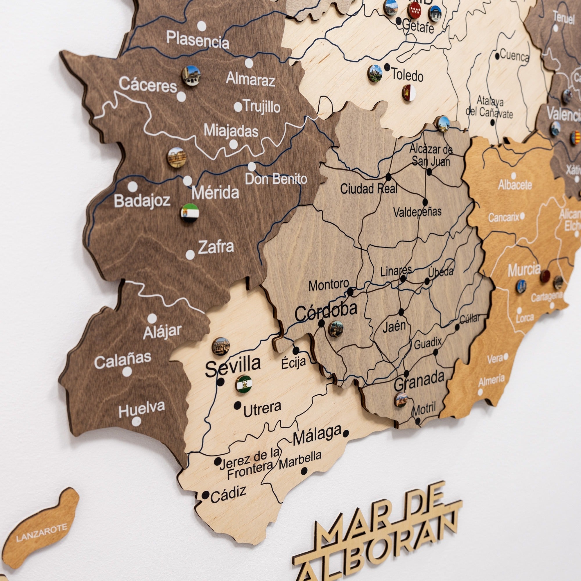 Mappa della Spagna in legno Multicolor