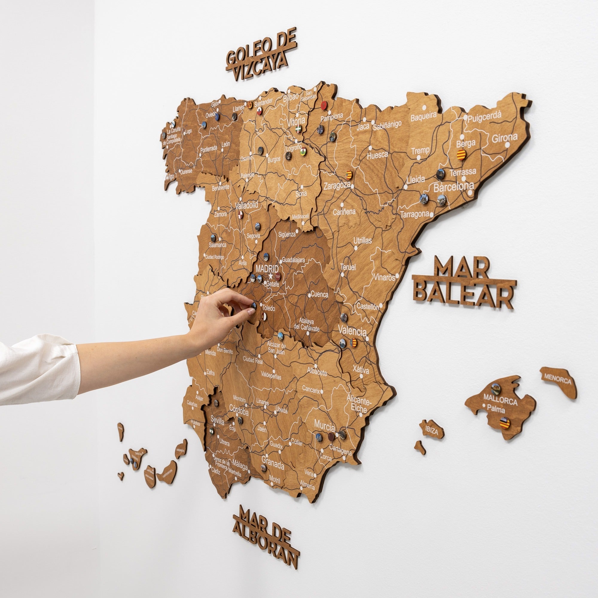Mappa della Spagna in legno Oak