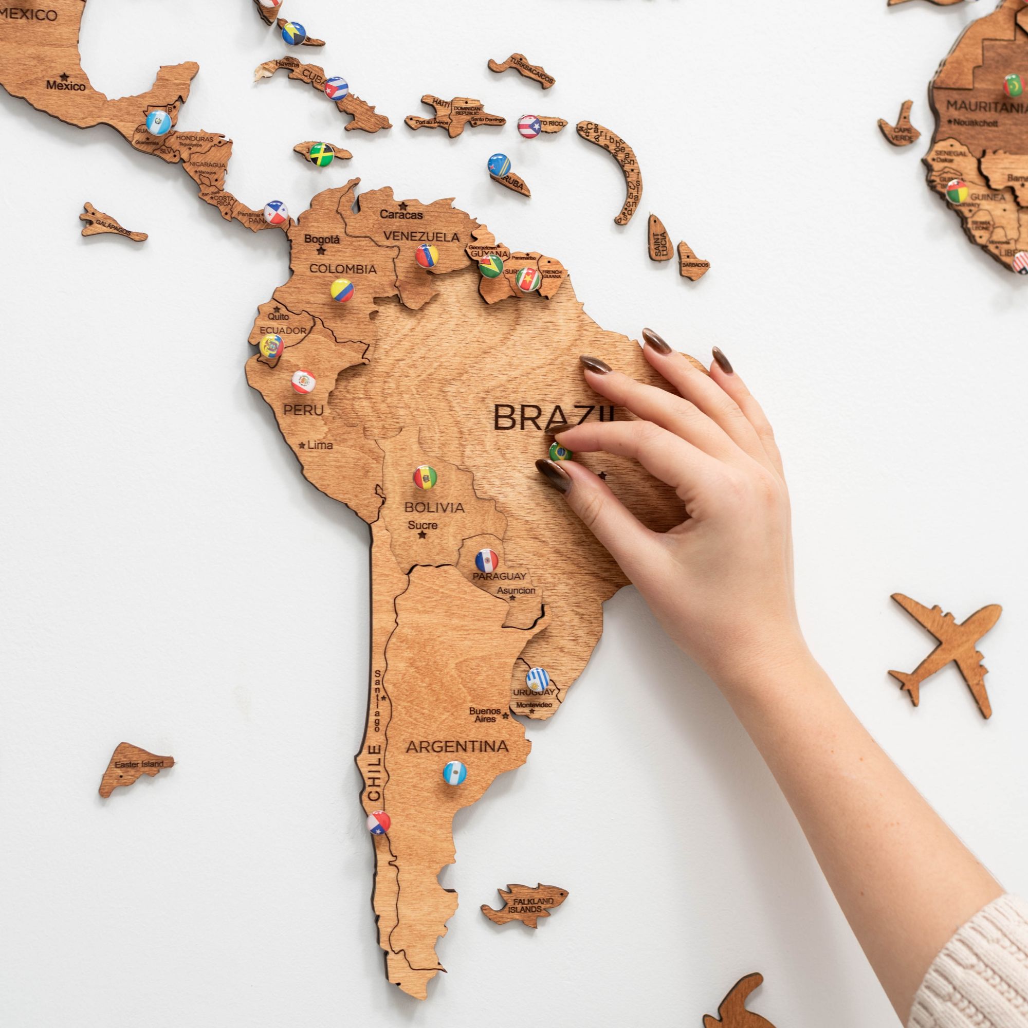 Mappa del Mondo 3D in Legno Rovere