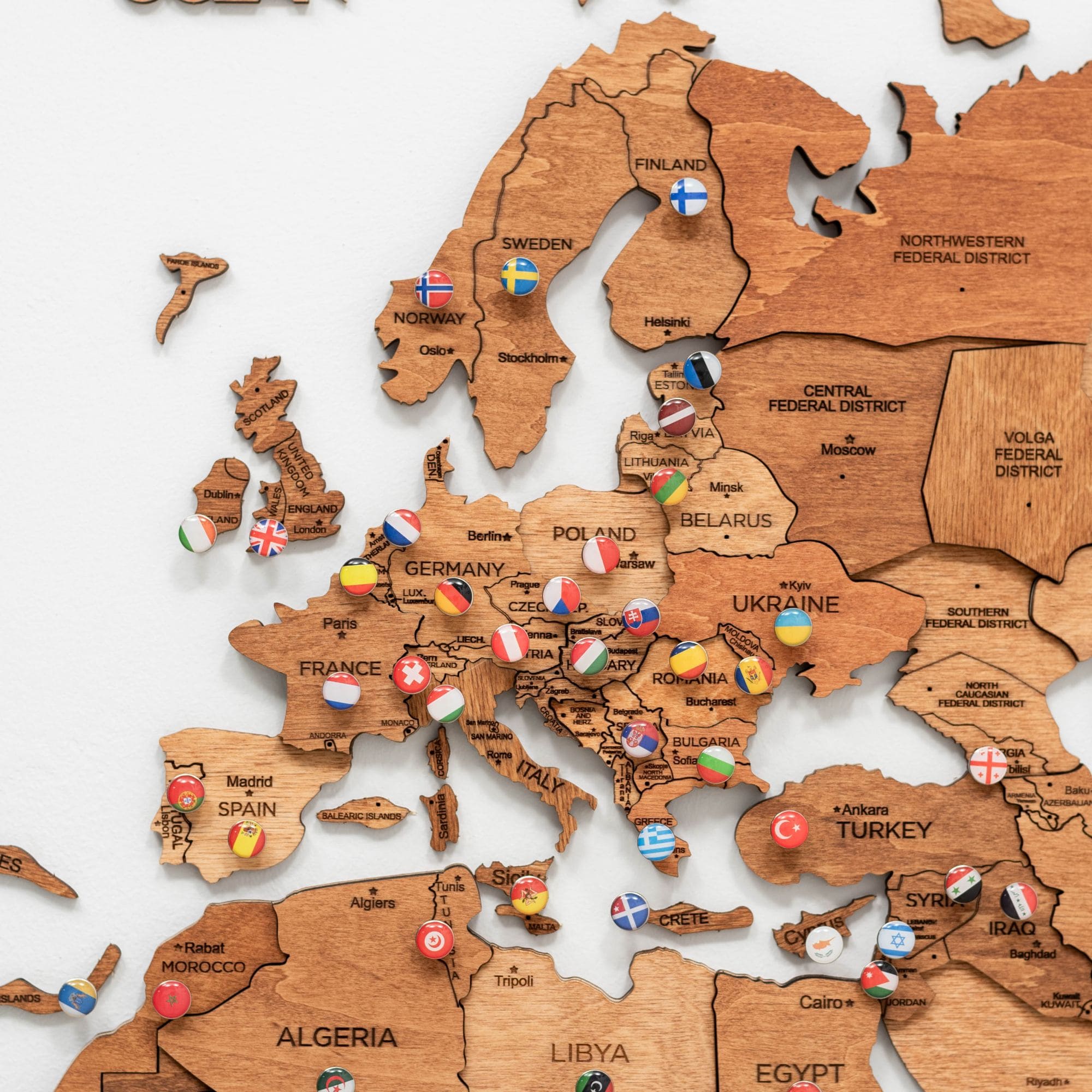 Mappa del Mondo 3D in Legno Rovere