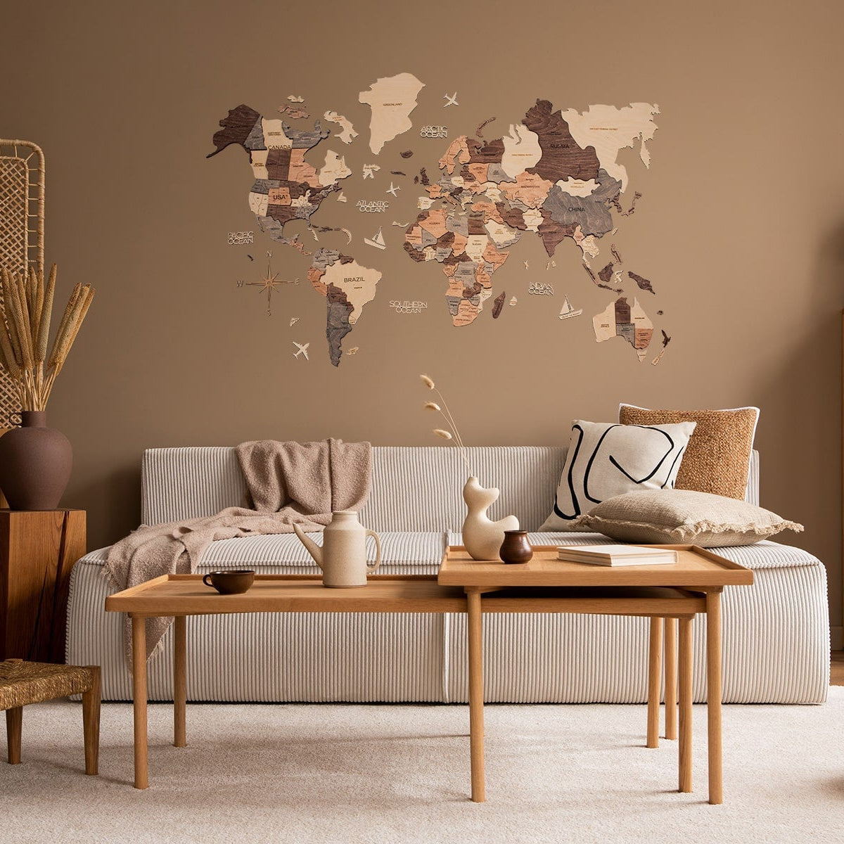 Mappa del Mondo 3D in Legno Smokey