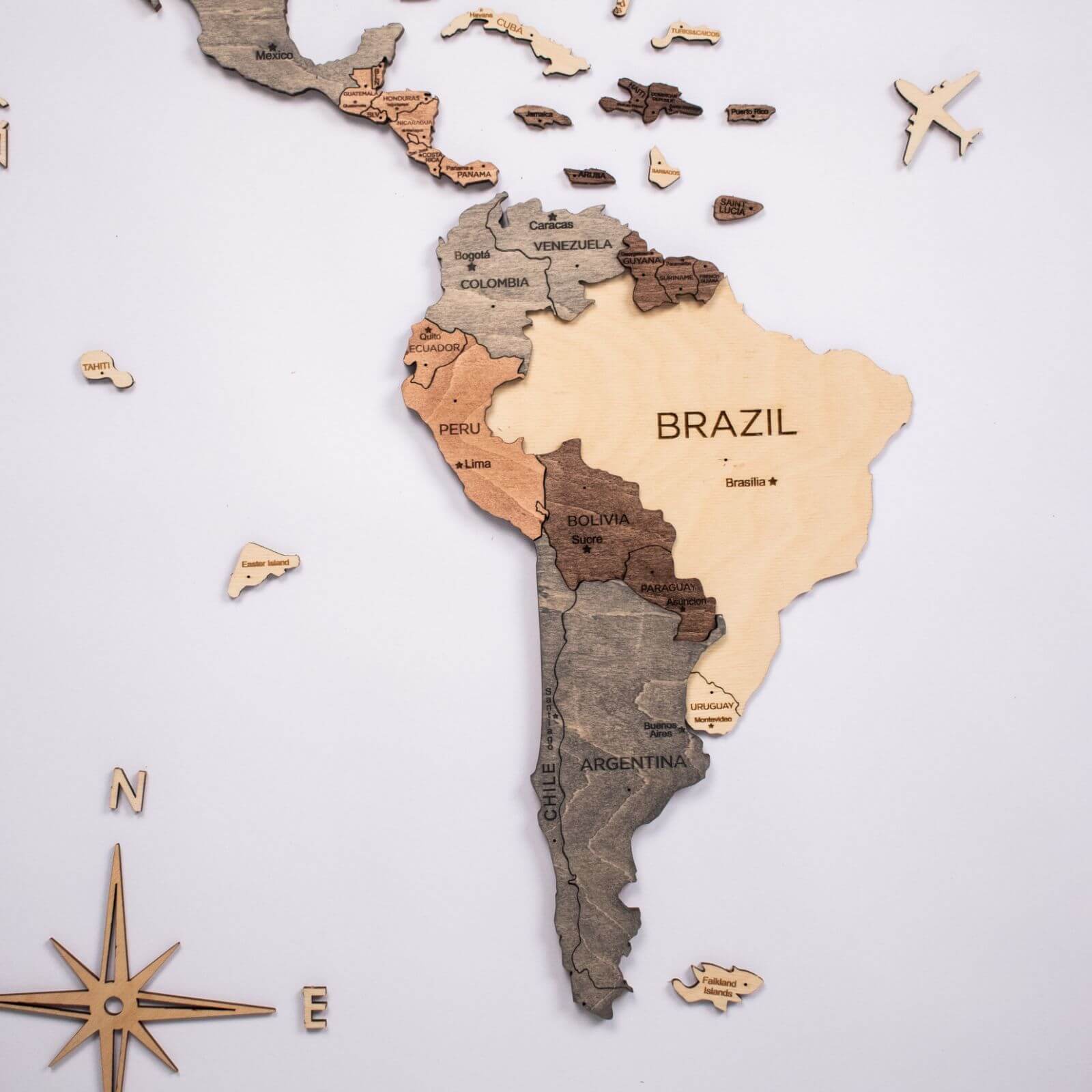 Mappa del Mondo 3D in Legno Smokey