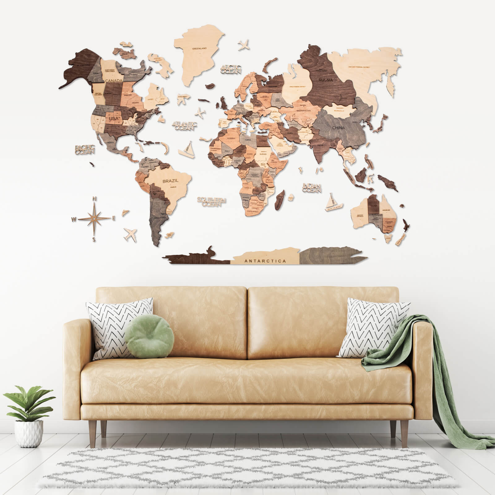 Mappa del Mondo 3D in Legno Smokey
