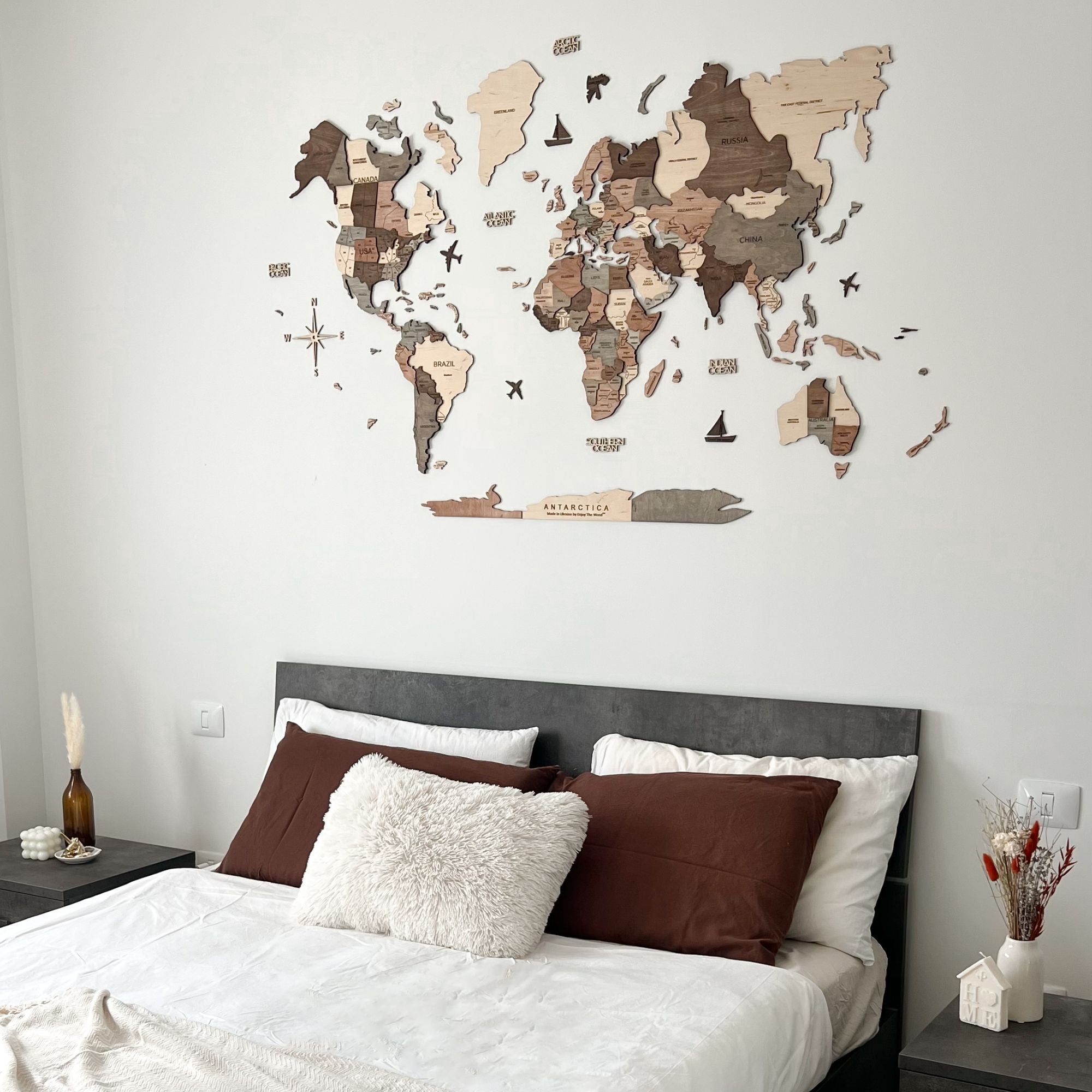 Mappa del Mondo 3D in Legno Smokey