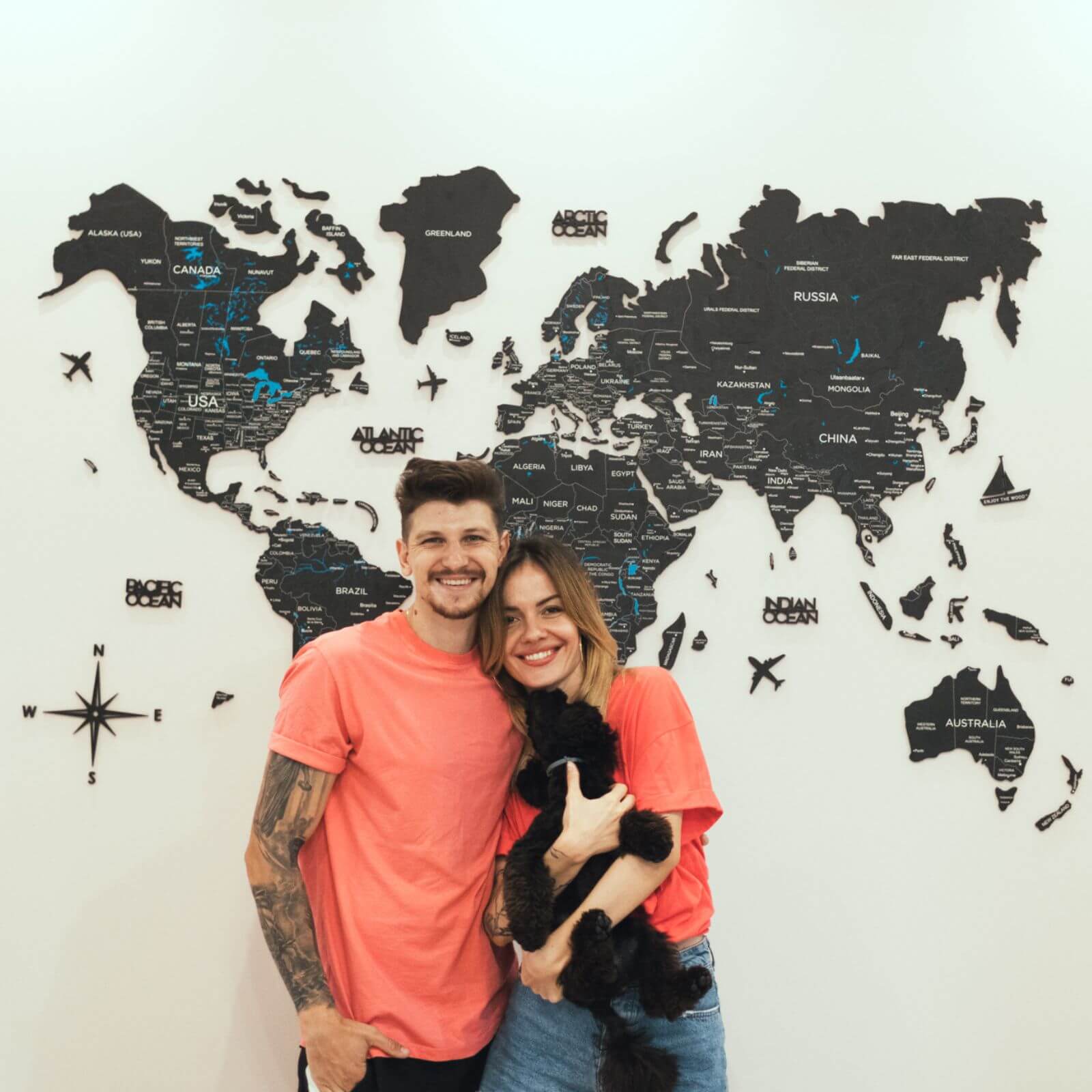 Mappa del Mondo 3D in Legno Midnight